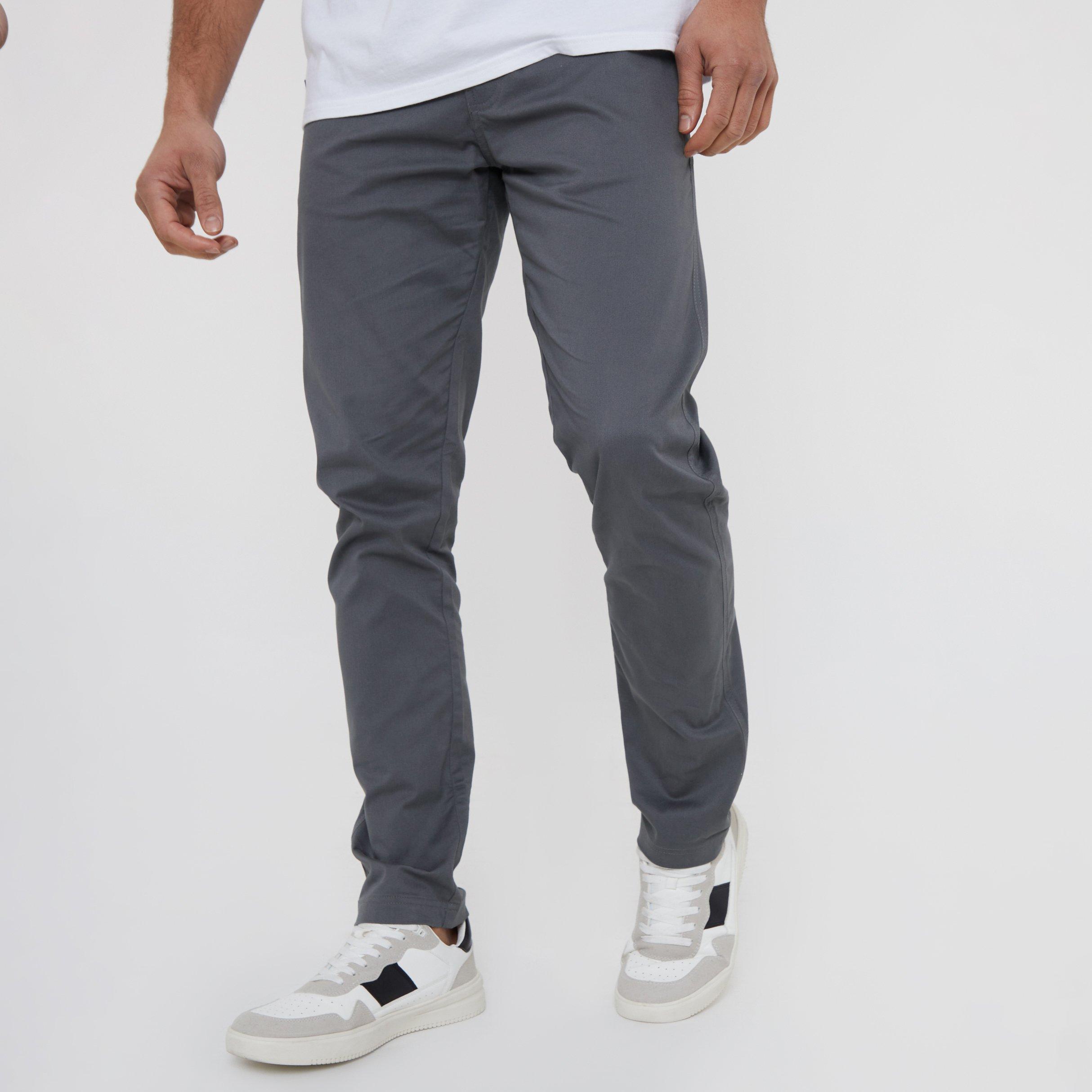 Grey - Threadbare - Cotton Regular Fit Chino Trousers with Stretch - 1