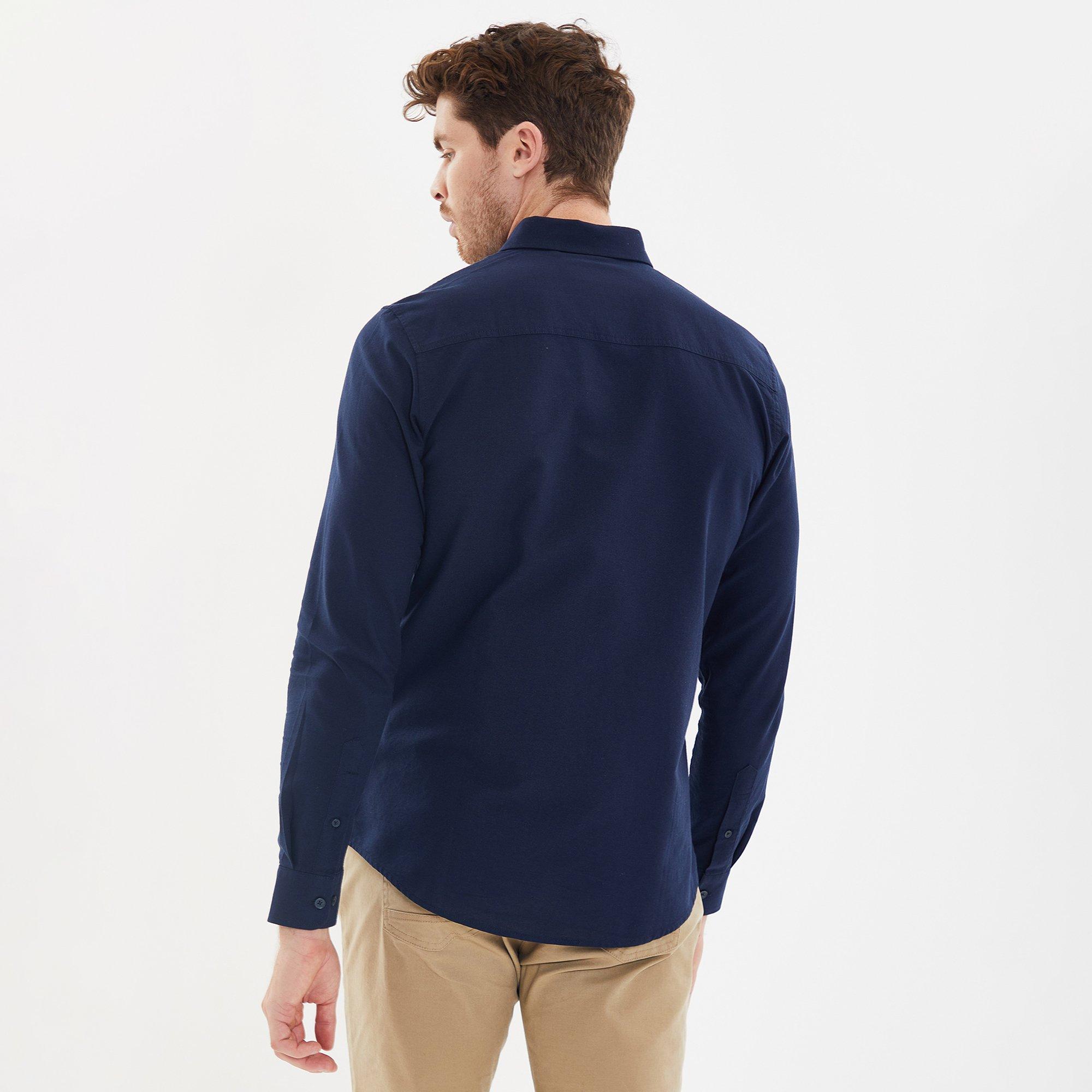 Navy - Threadbare - Oxford Cotton Slim Fit Short Sleeve Shirt - 2