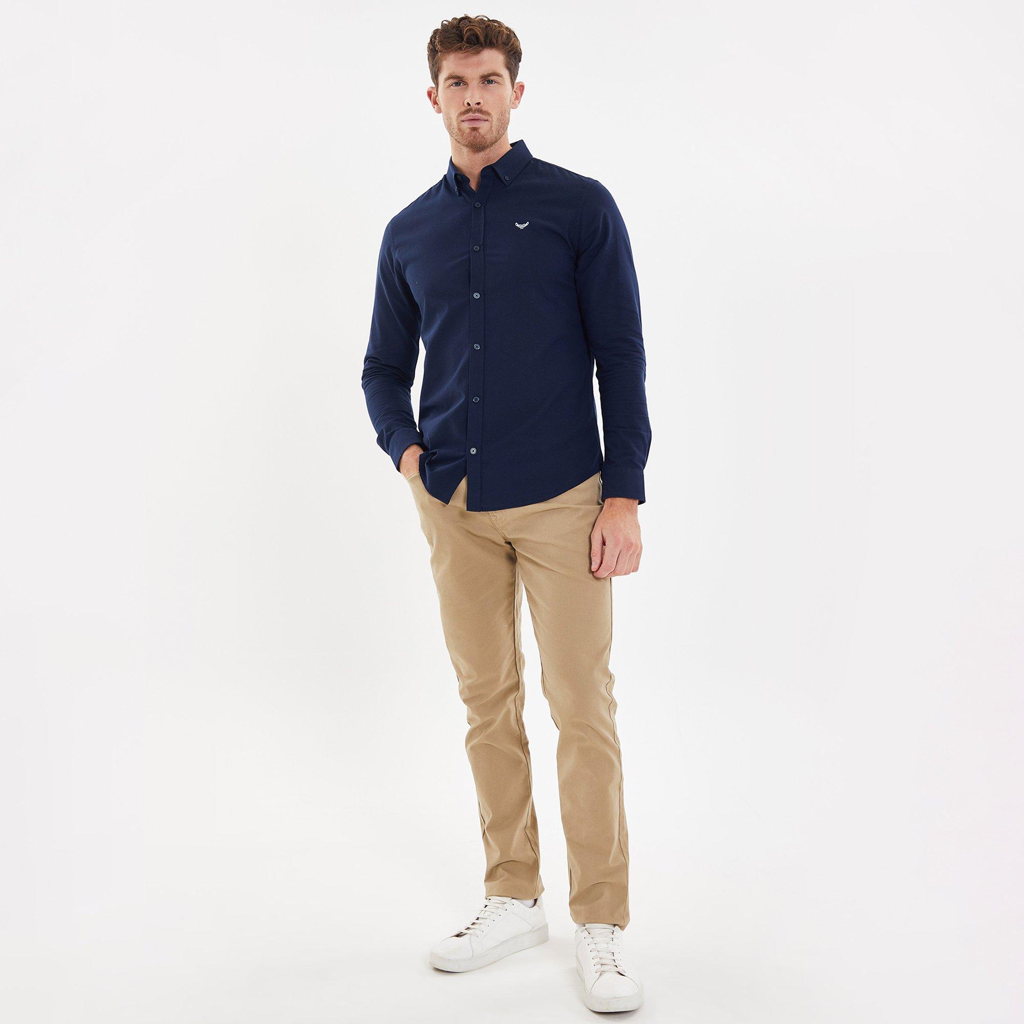 Navy - Threadbare - Oxford Cotton Slim Fit Short Sleeve Shirt - 3