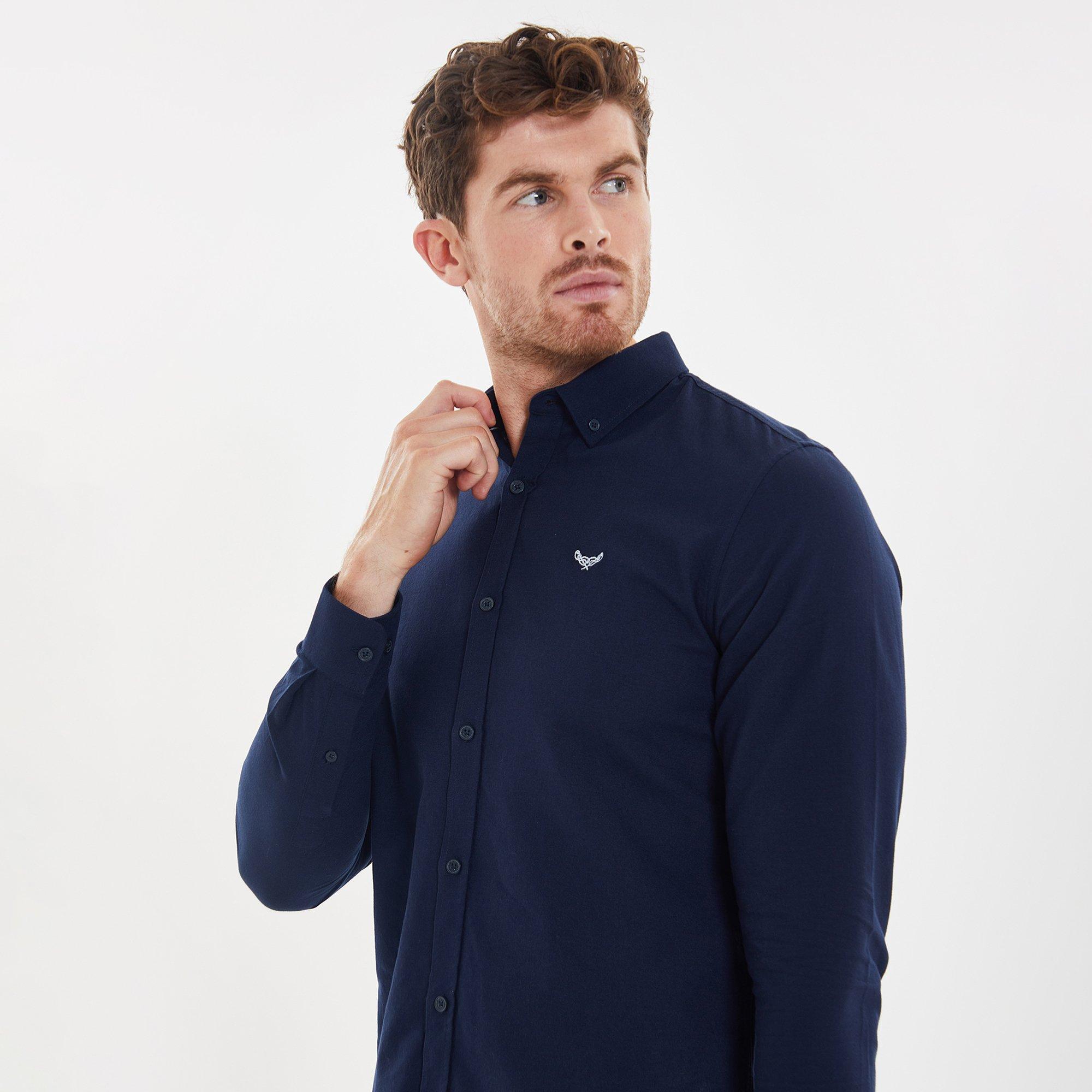 Navy - Threadbare - Oxford Cotton Slim Fit Short Sleeve Shirt - 4