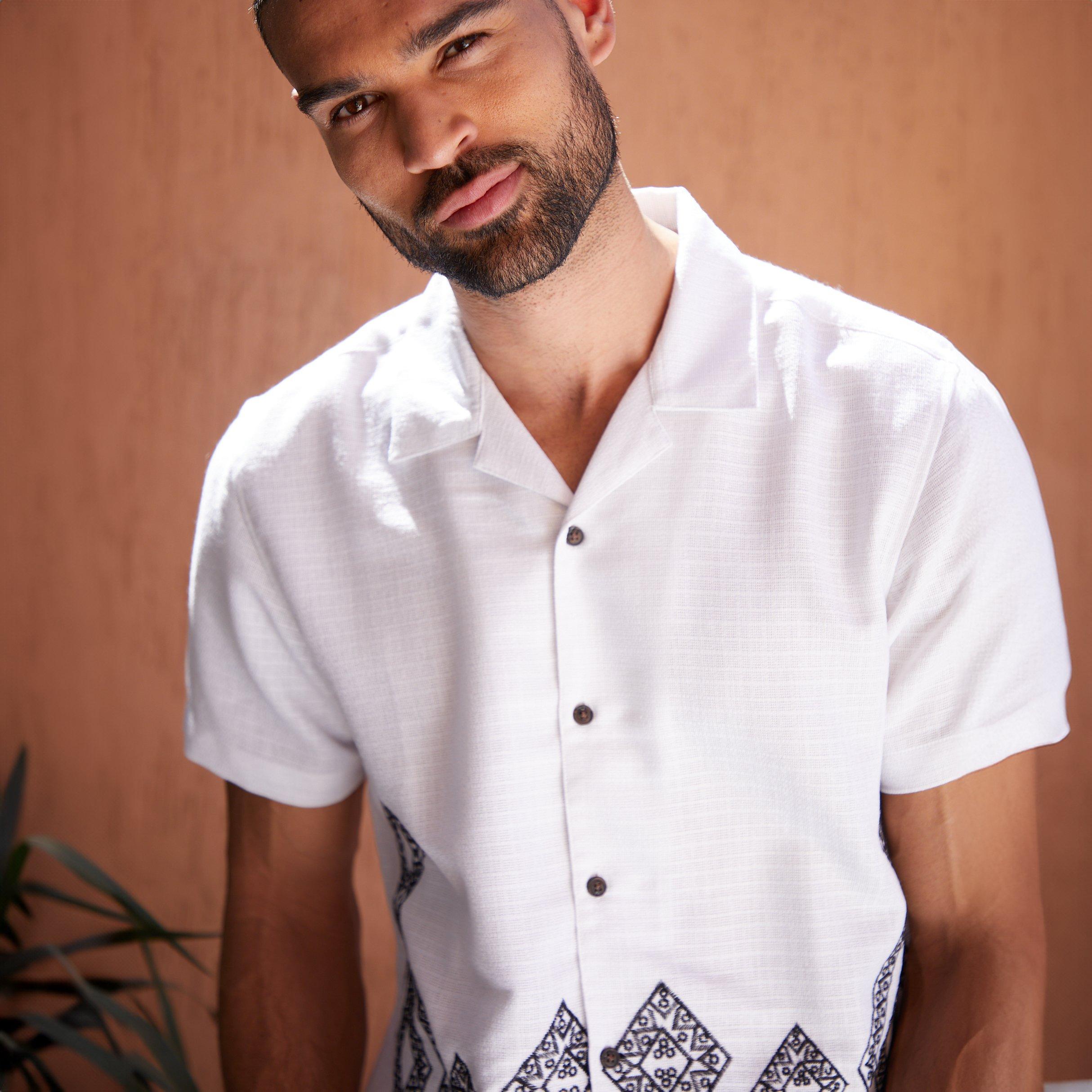 White - Threadbare - Revere Collar Embroidered Short Sleeve Shirt - 4