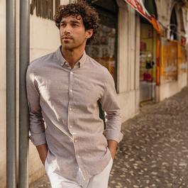 Threadbare Slim Fit Linen Blend Long Sleeve Shirt