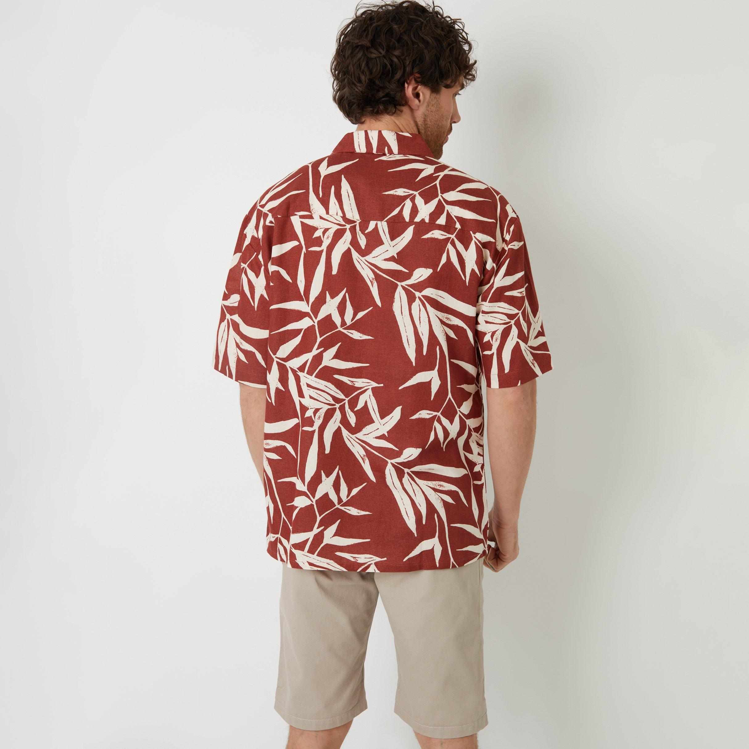 Terracotta - Threadbare - Revere Collar Leaf Print Short Sleeve Shirt - 2