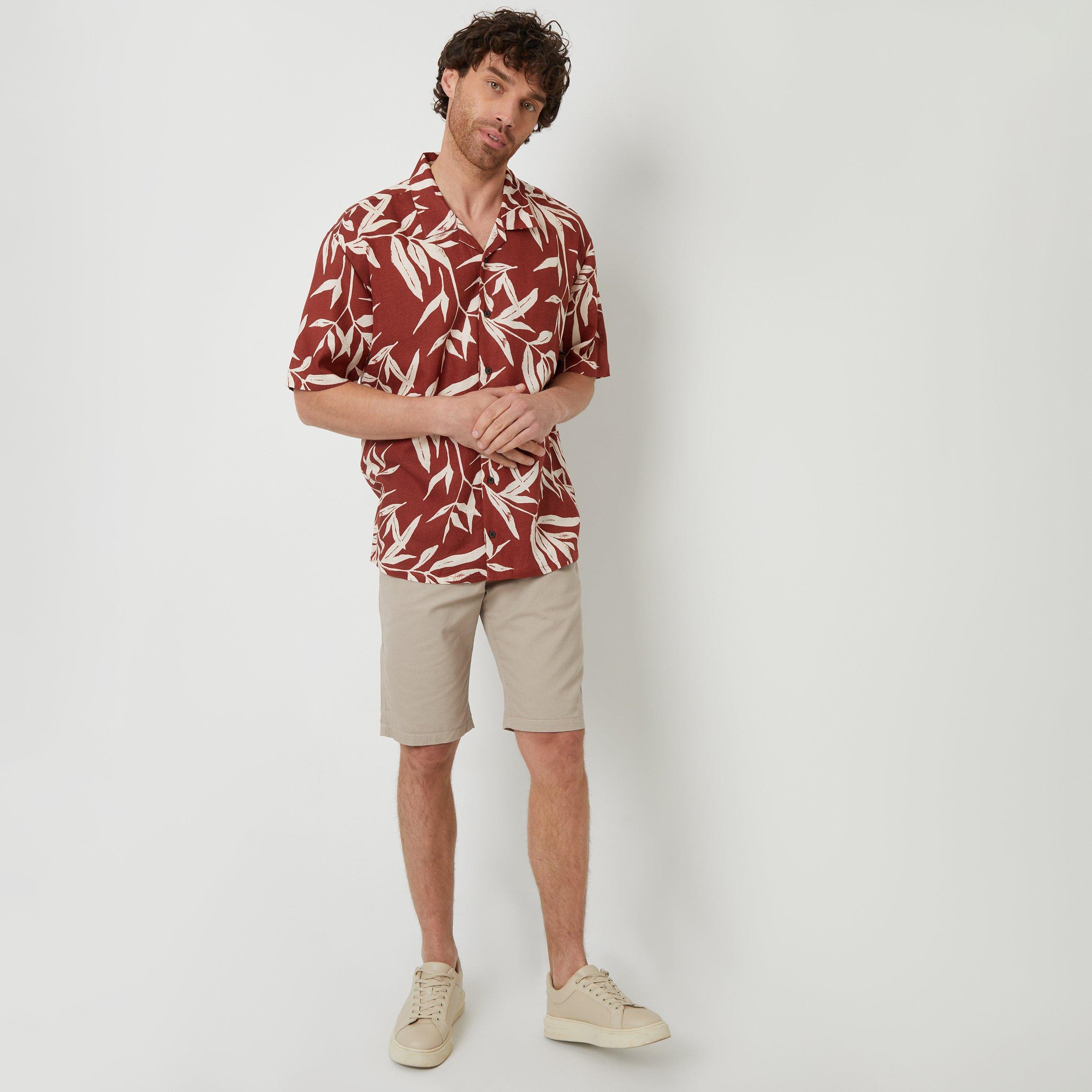 Terracotta - Threadbare - Revere Collar Leaf Print Short Sleeve Shirt - 3