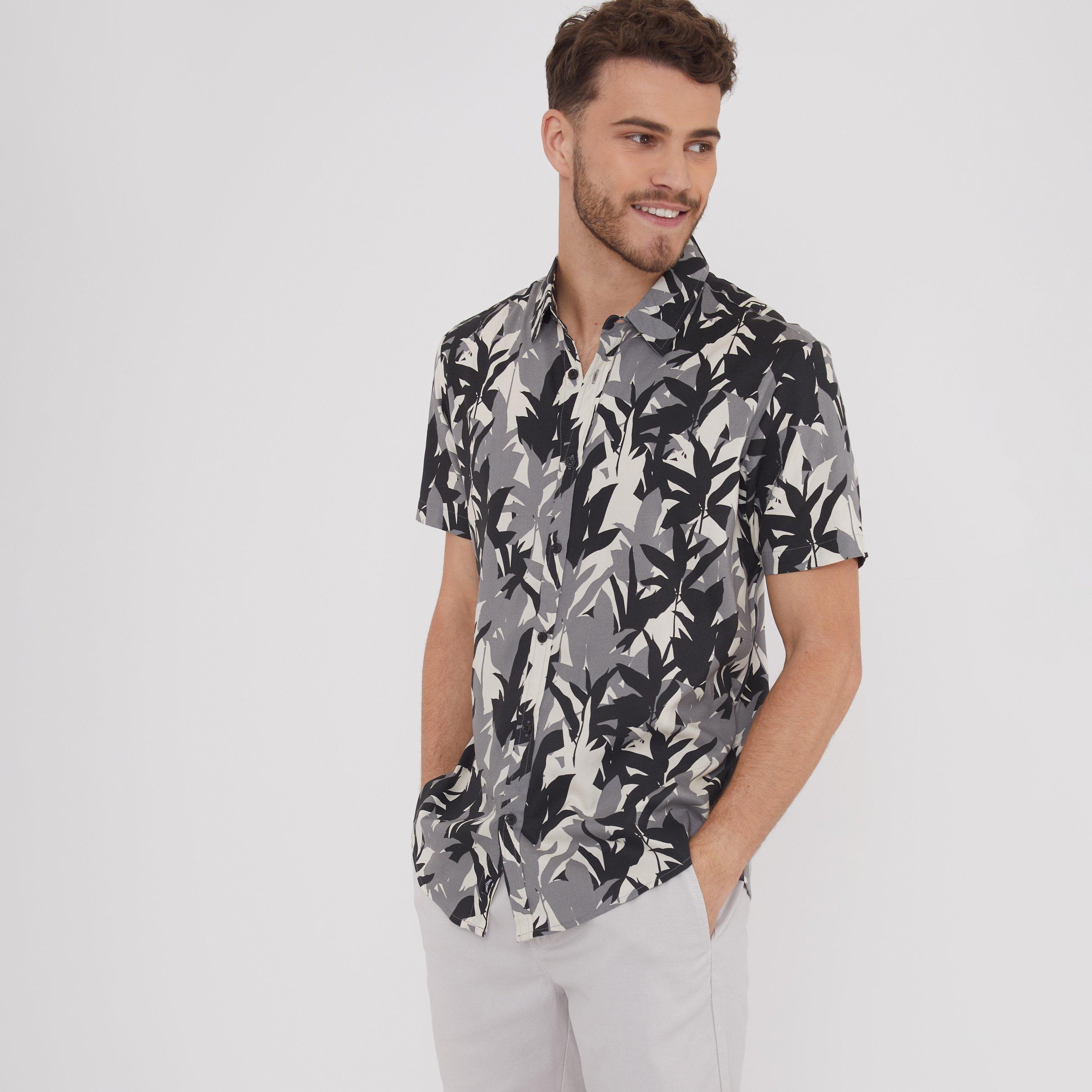 Black - Threadbare - Leaf Print Short Sleeve Shirt - 1