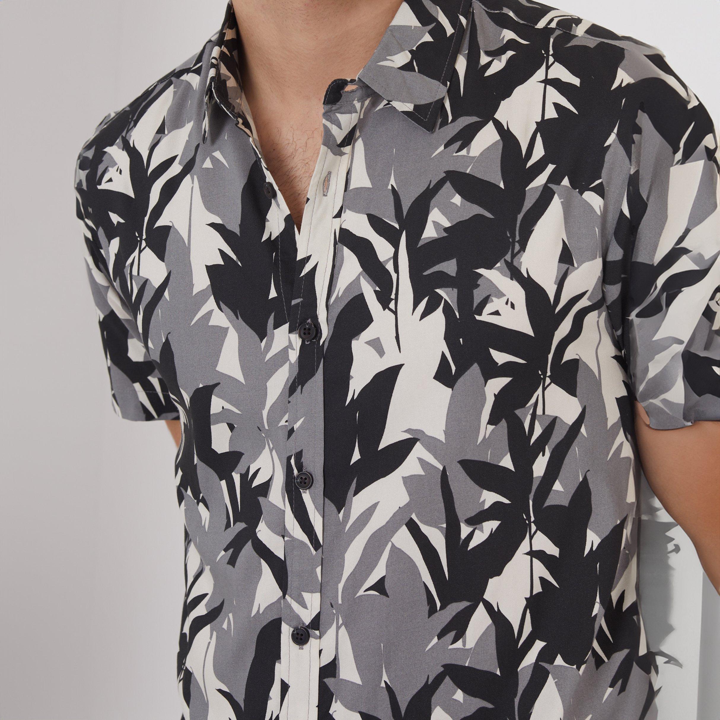 Black - Threadbare - Leaf Print Short Sleeve Shirt - 4