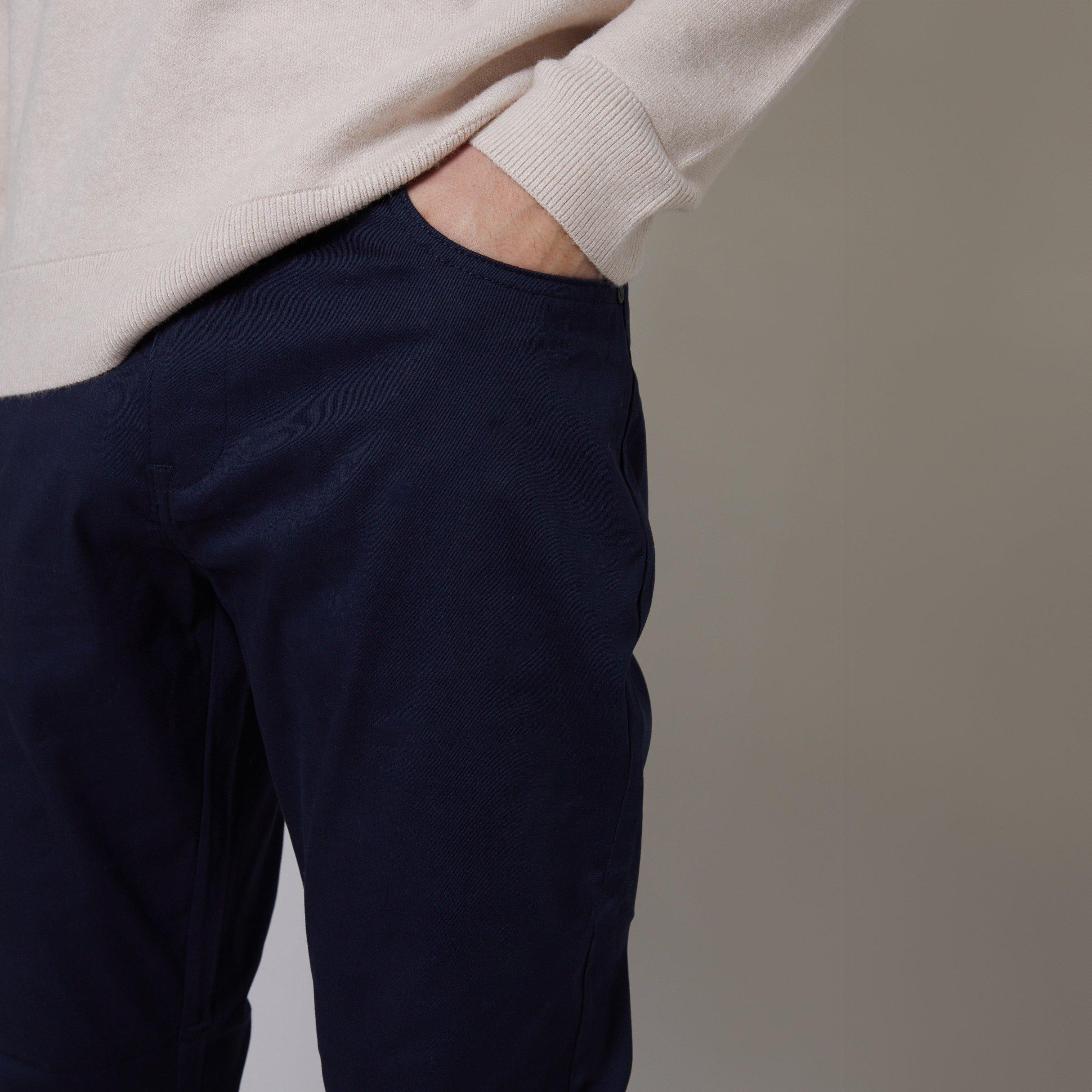 Navy - Threadbare - Cotton Slim Fit 5 Pocket Chino Trousers With Stretch - 4