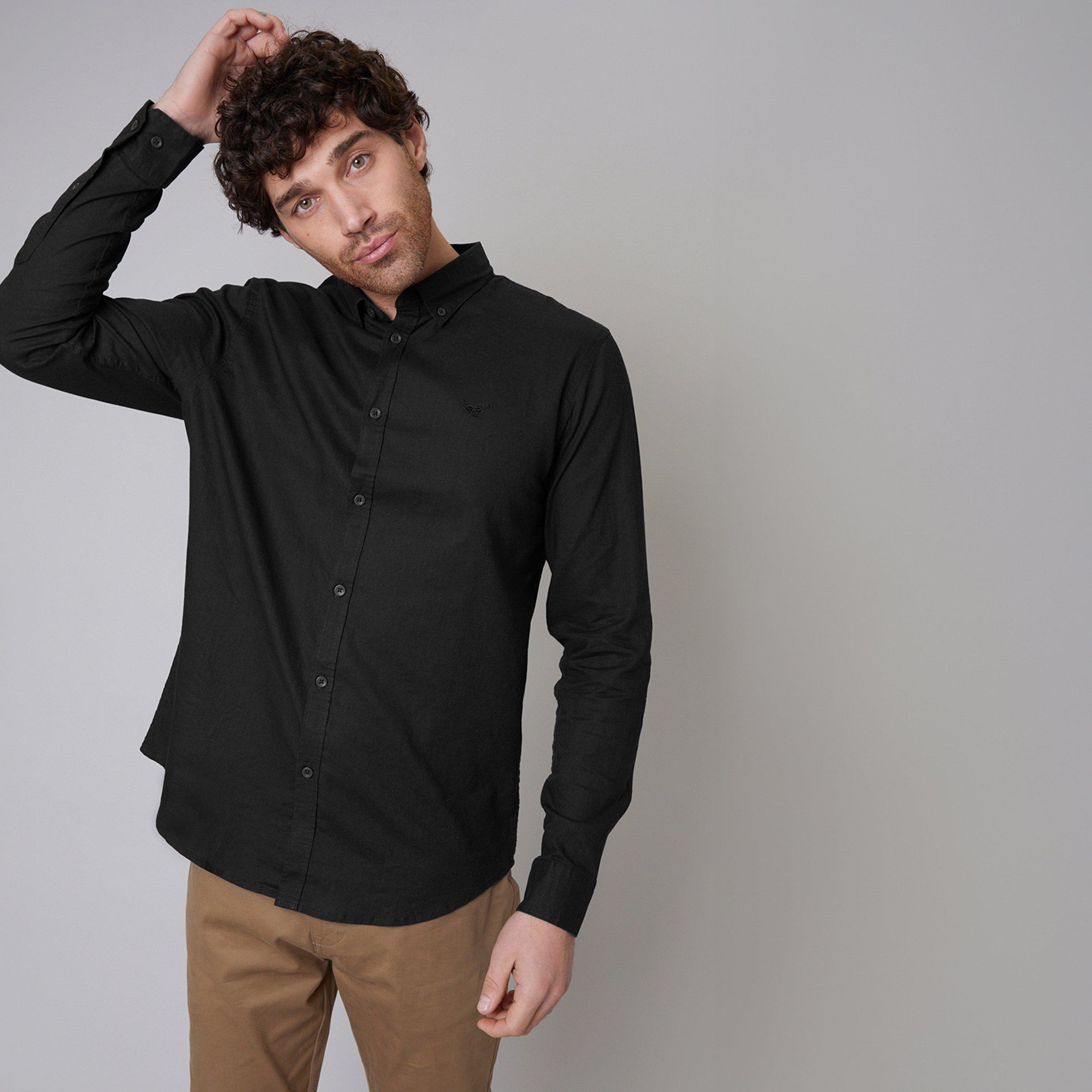 Threadbare Men's Linen Blend Long Sleeve Shirt - Black - M