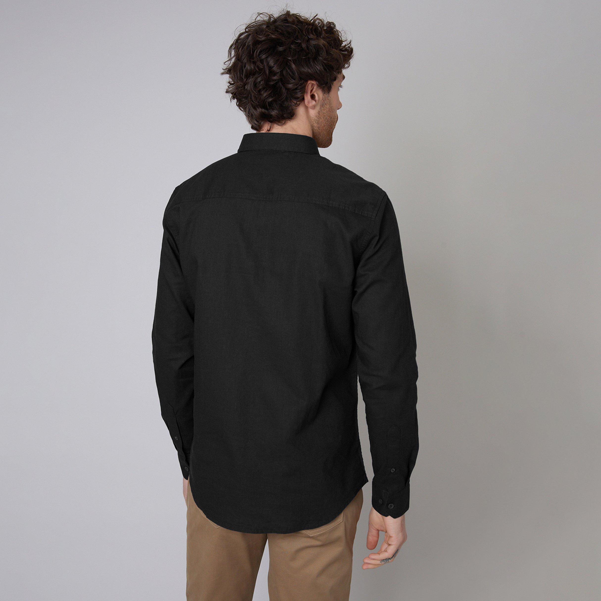 Black - Threadbare - Linen Blend Long Sleeve Shirt - 2