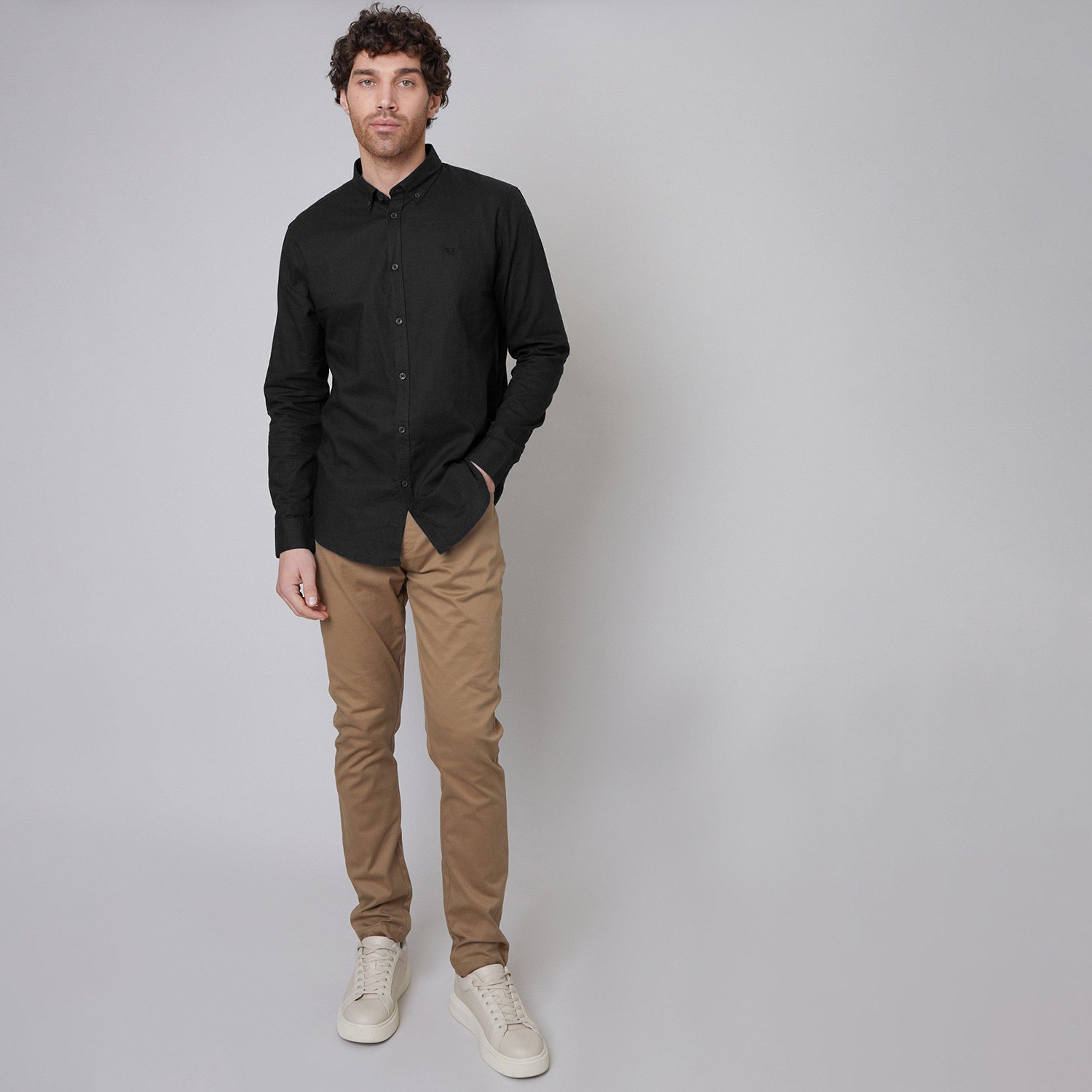 Black - Threadbare - Linen Blend Long Sleeve Shirt - 3