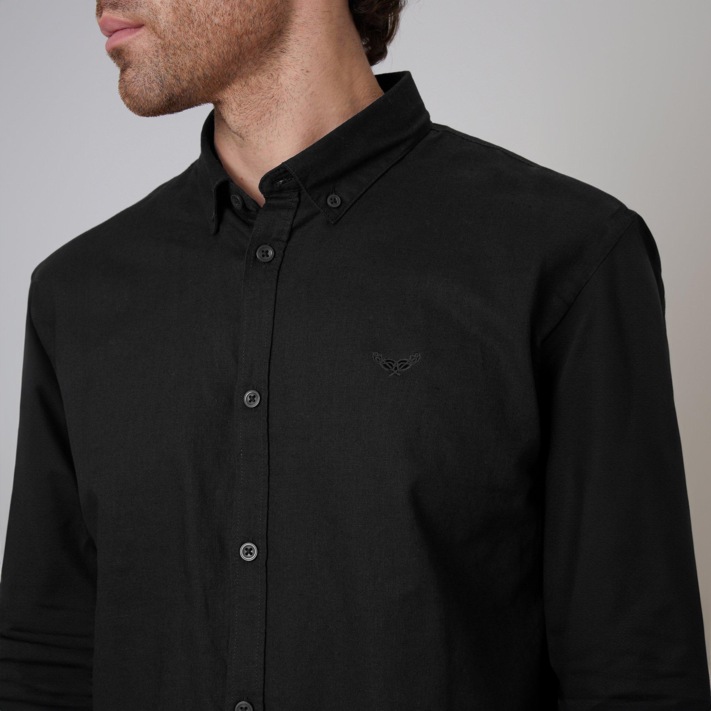 Black - Threadbare - Linen Blend Long Sleeve Shirt - 4