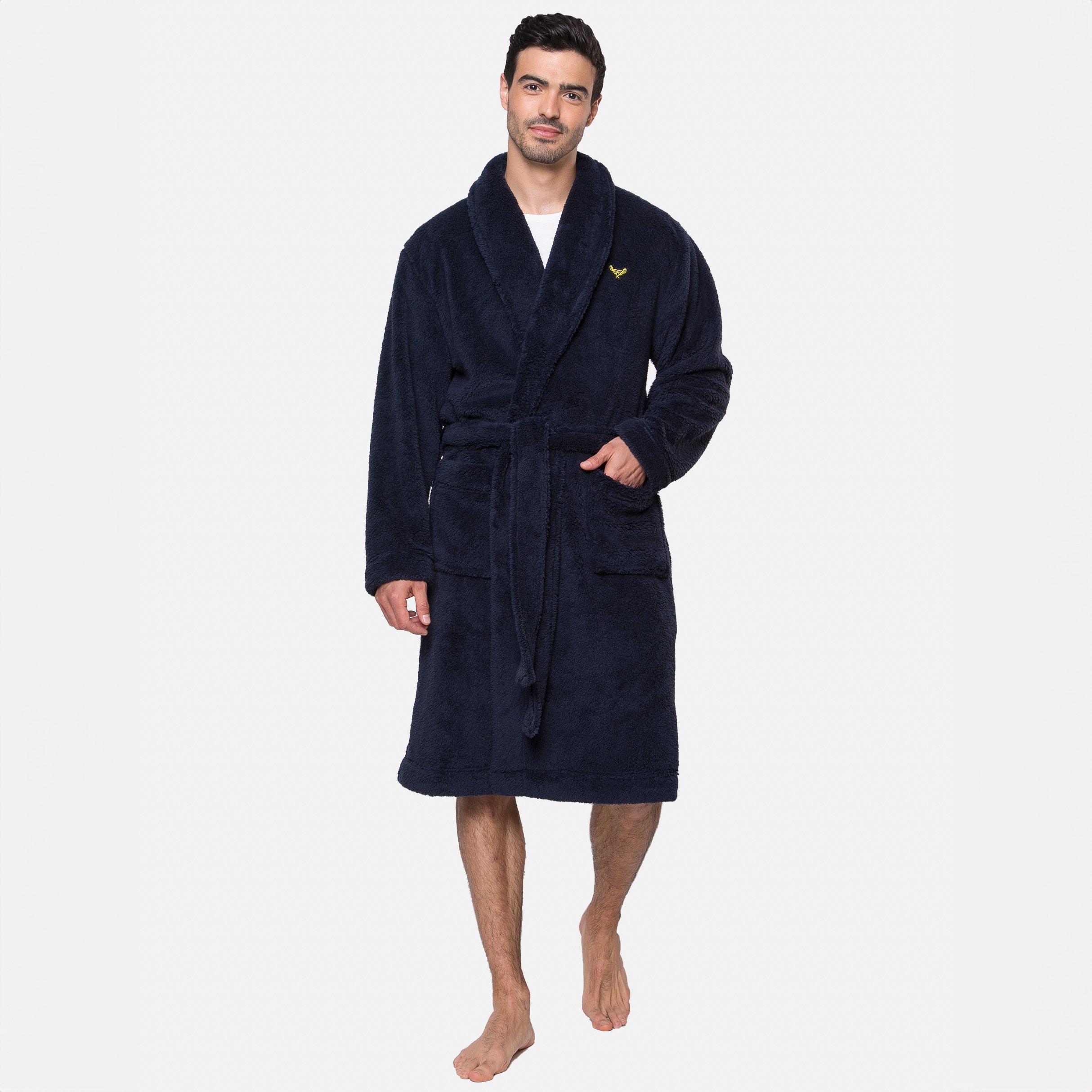 Navy - Threadbare - Teddy Fleece Dressing Gown - 1