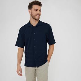 Threadbare Revere Collar Textured Short Sleeve Cotton Shirt
