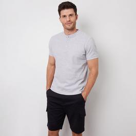 Threadbare Grandad Collar Cotton Pique Polo Shirt
