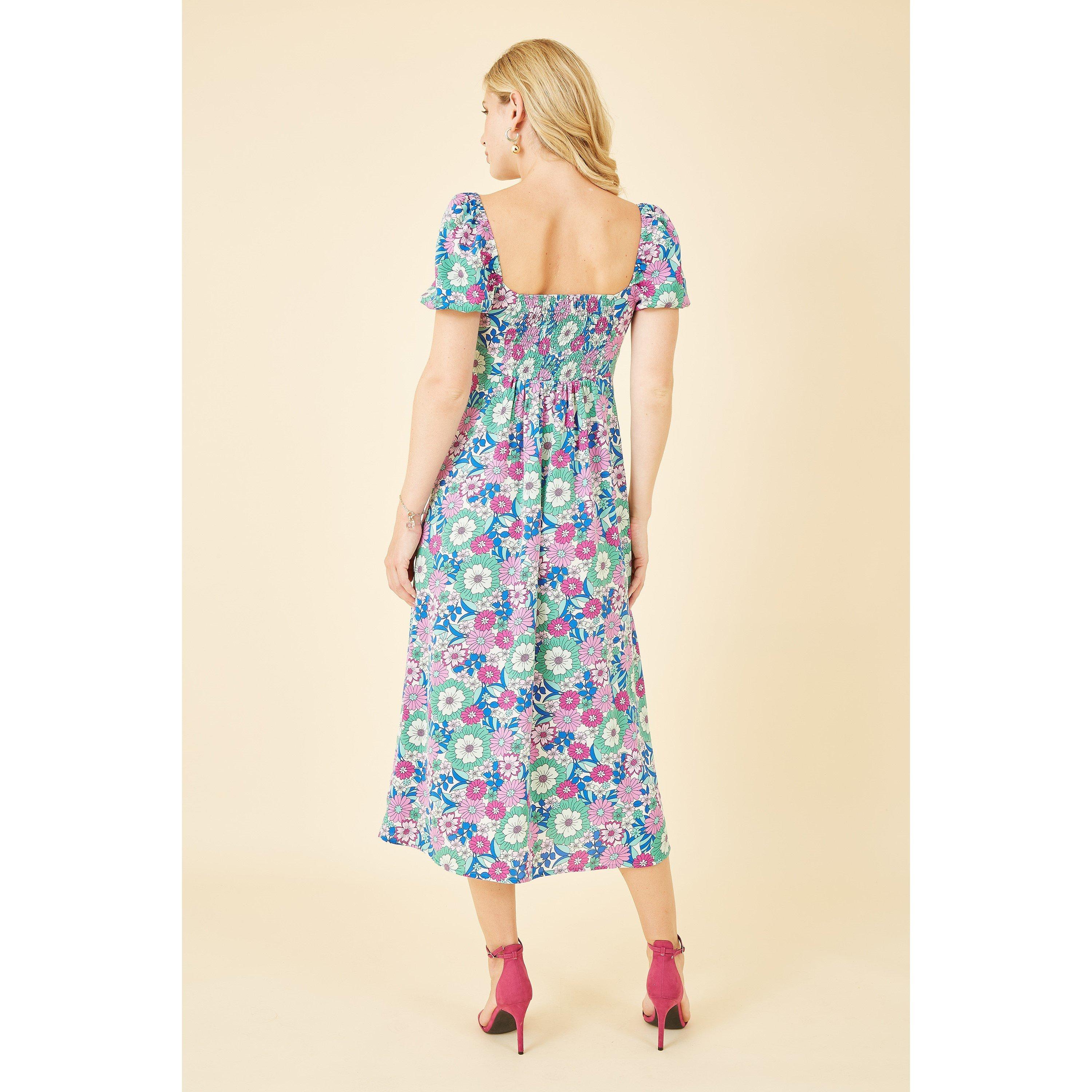 Pink - Mela London - Pink Retro Flower Print Midi Dress - 3