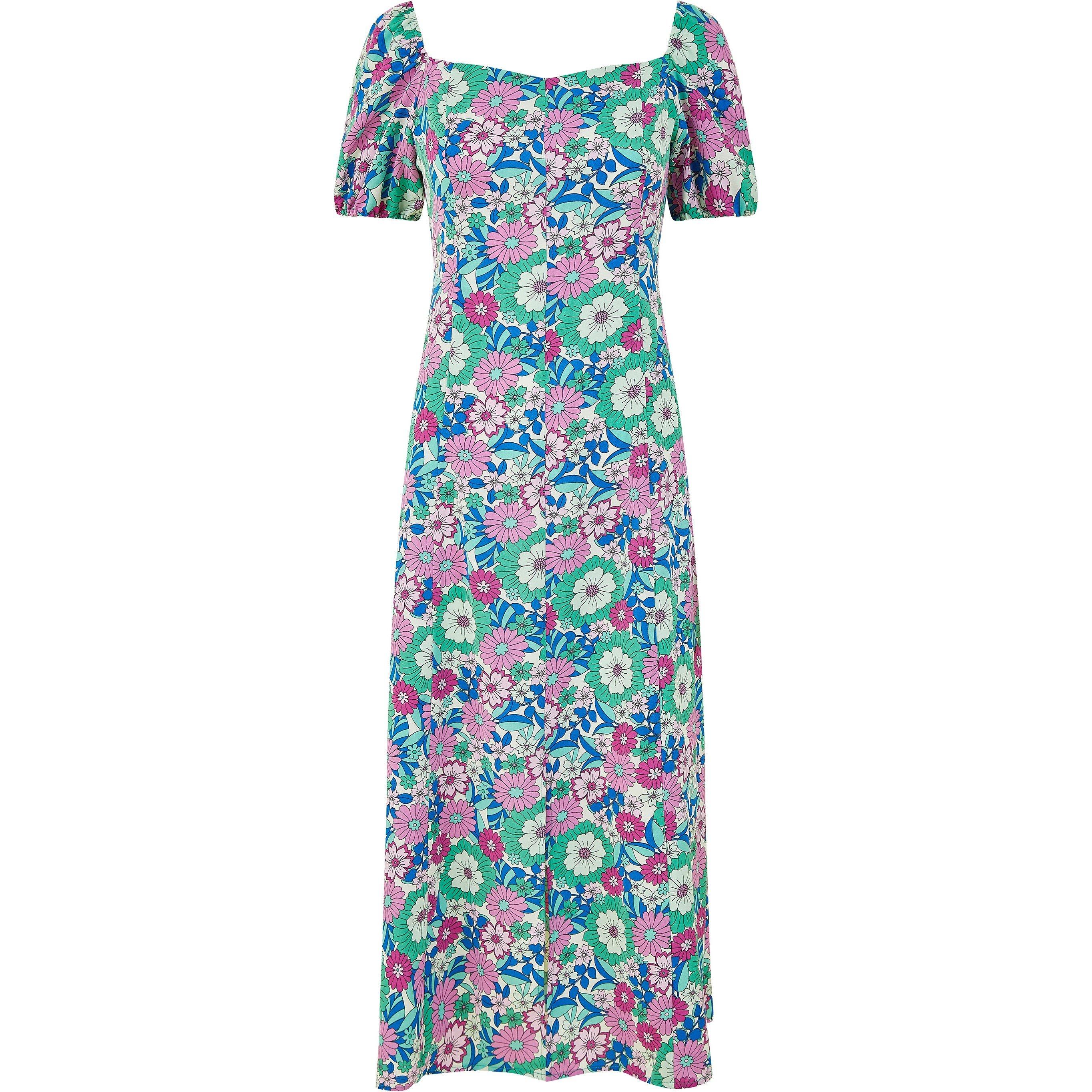 Pink - Mela London - Pink Retro Flower Print Midi Dress - 4