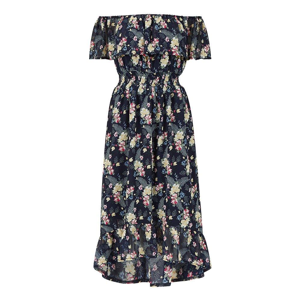 Navy - Mela London - Navy Tropical Print Bardot Dress - 1