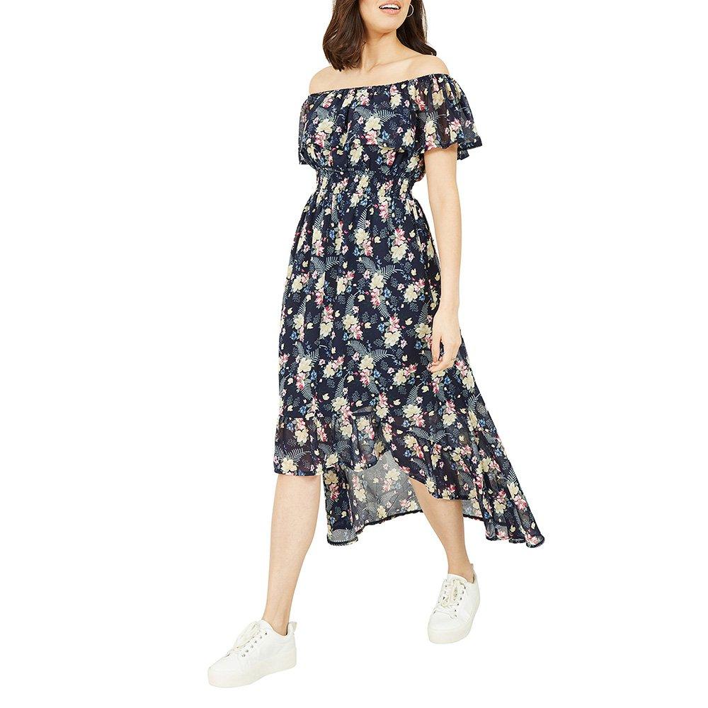 Navy - Mela London - Navy Tropical Print Bardot Dress - 3
