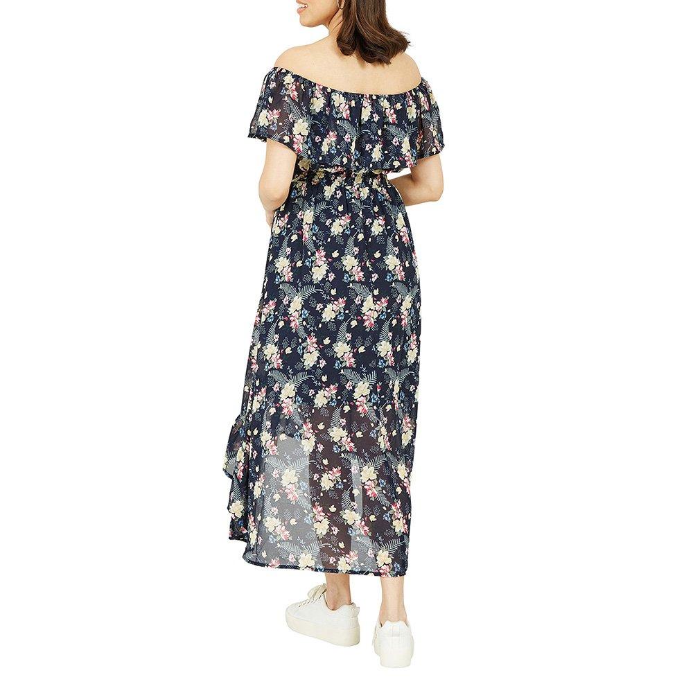 Navy - Mela London - Navy Tropical Print Bardot Dress - 4
