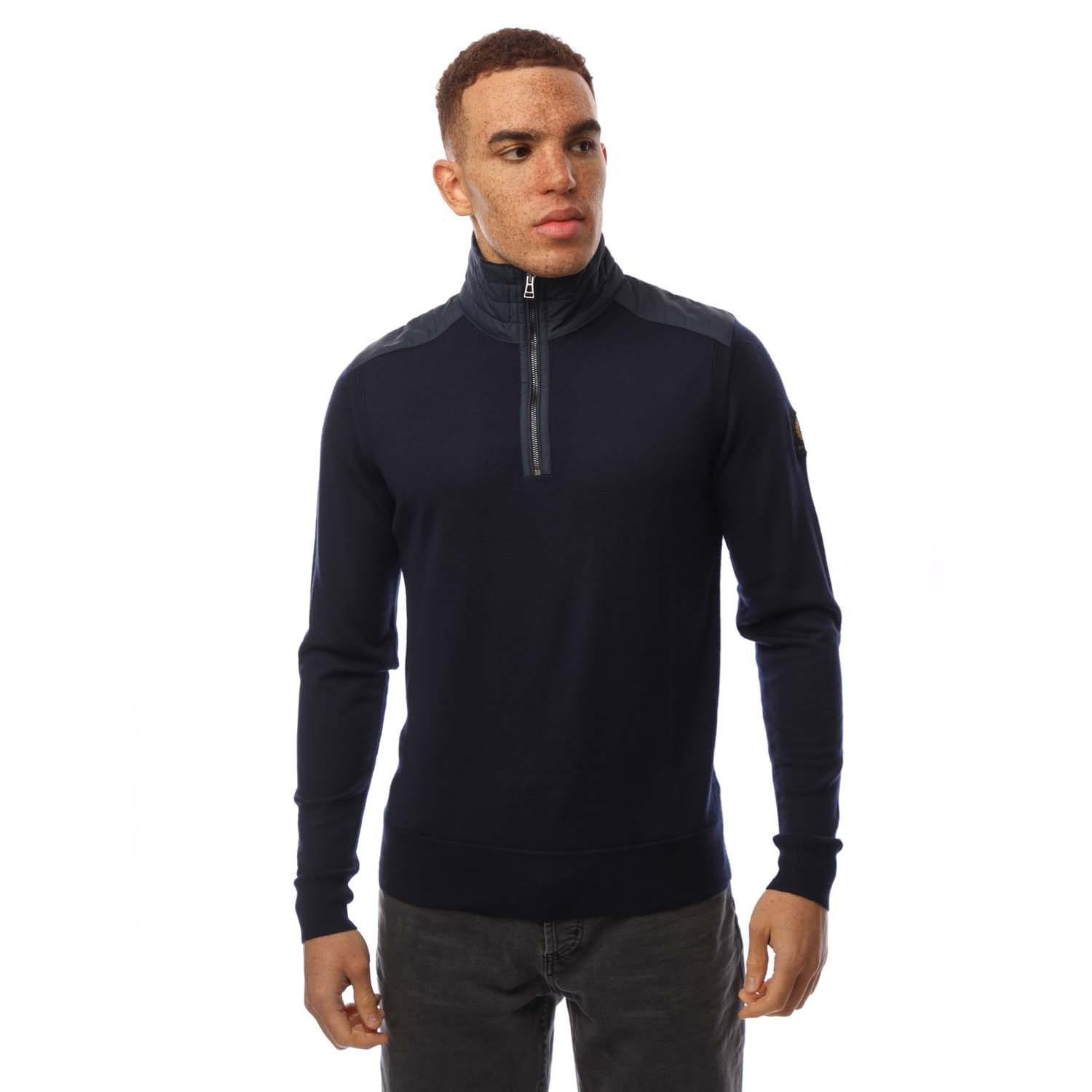 Navy - Belstaff - Merino Kilmington Quarter Zip Jumper - 1