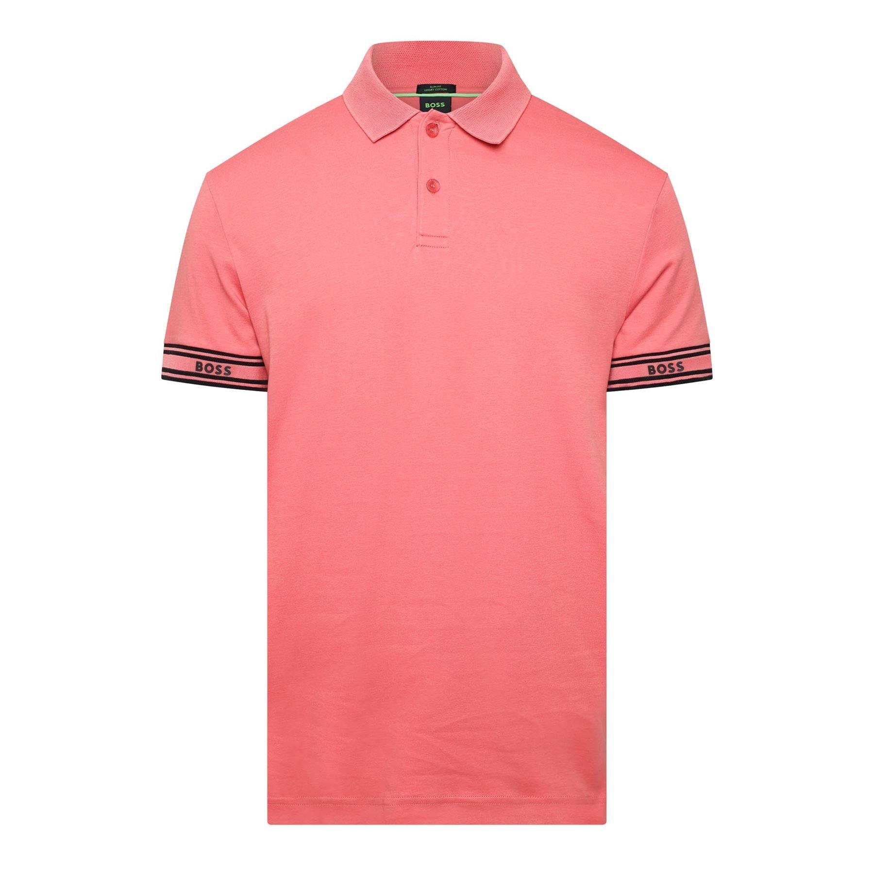 Pink - Boss - Zone Stripe Cuff Polo Shirt - 1