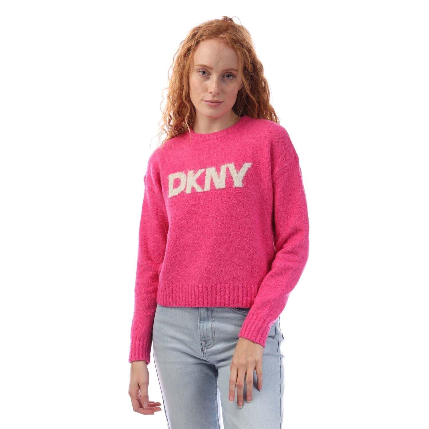 Pink - DKNY - Tinsle Logo Boucle Crew Knit Sweater - 1