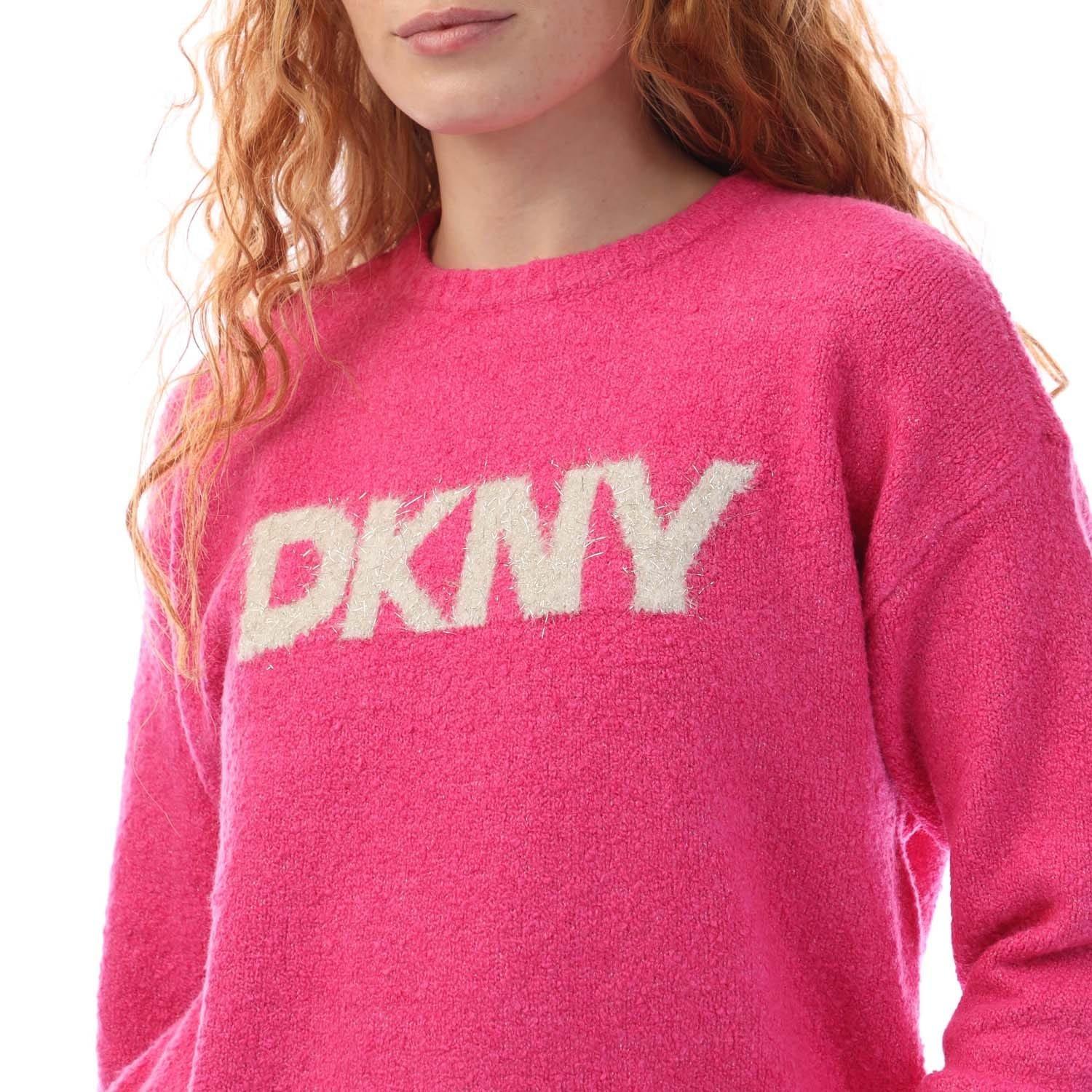 Pink - DKNY - Tinsel Logo Boucle Crew Knit Sweater - 2