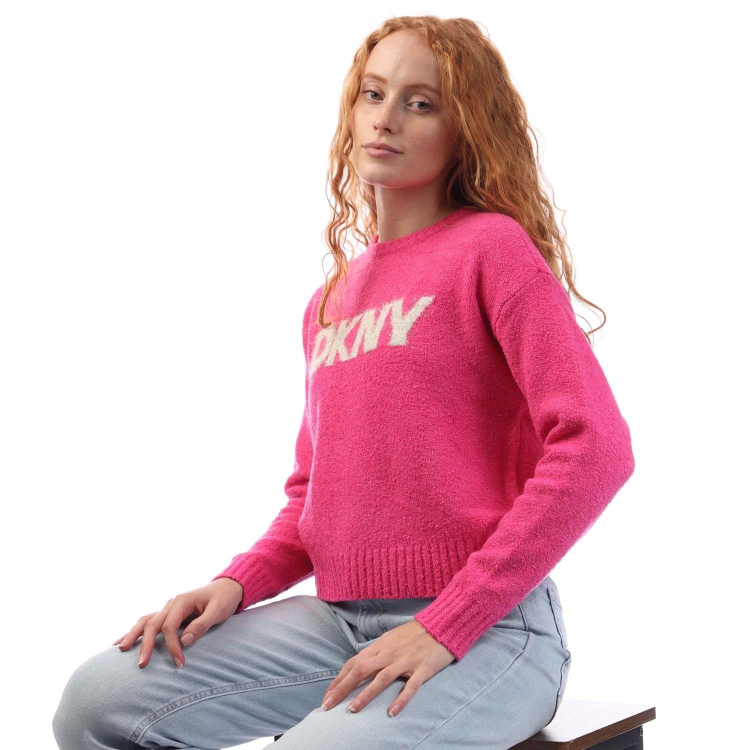 Pink - DKNY - Tinsel Logo Boucle Crew Knit Sweater - 4