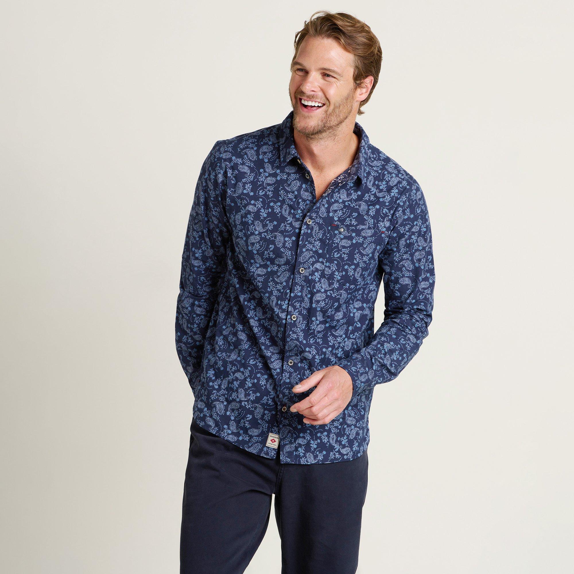 Brakeburn Men's Paisley Long-Sleeve Patterned Shirt - Blue - UK XL