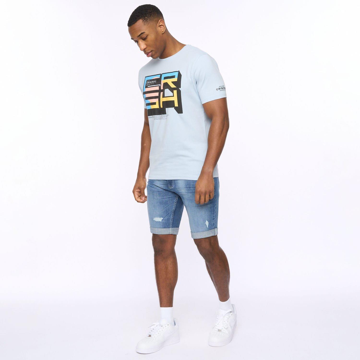 Blue - Crosshatch - Riptrey Scratch Detail Denim Shorts - 3