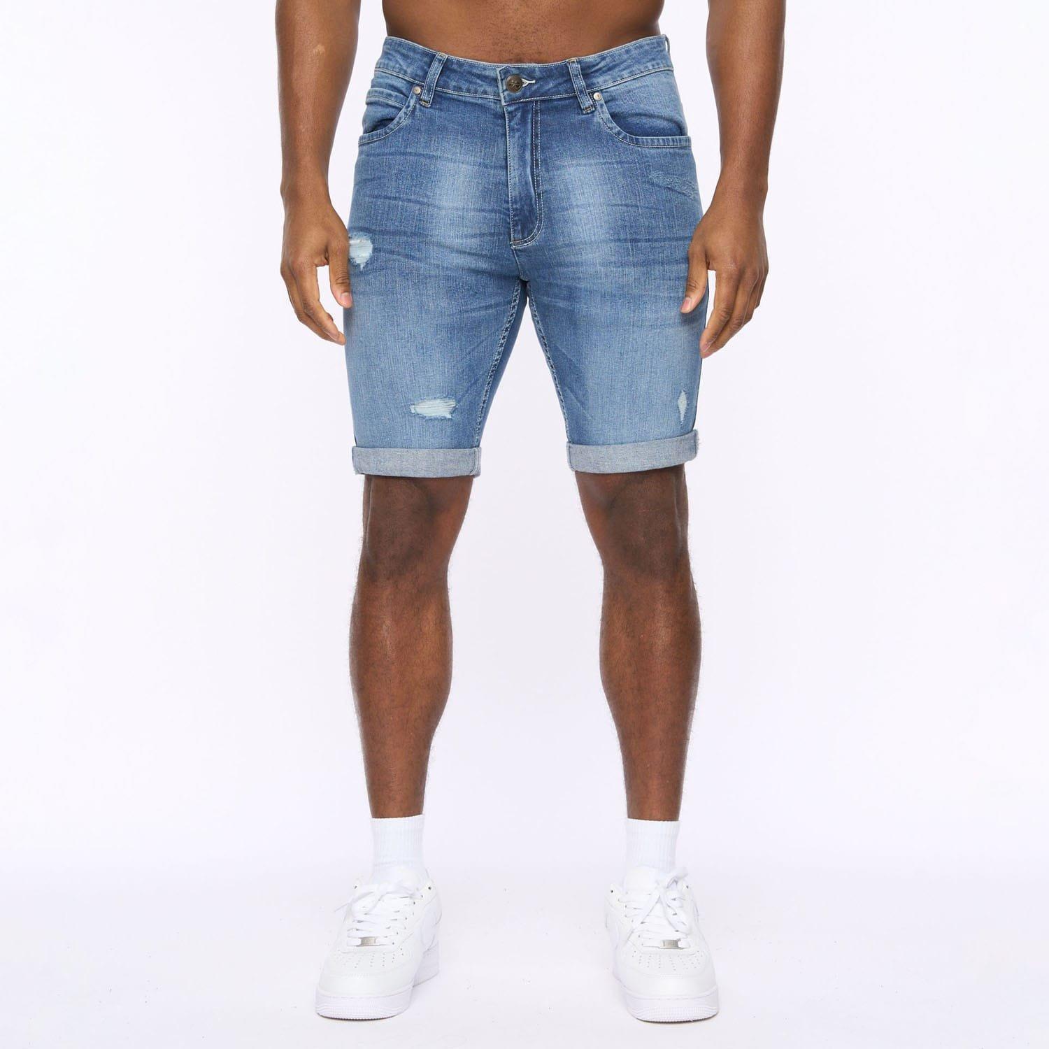 Blue - Crosshatch - Riptrey Scratch Detail Denim Shorts - 4