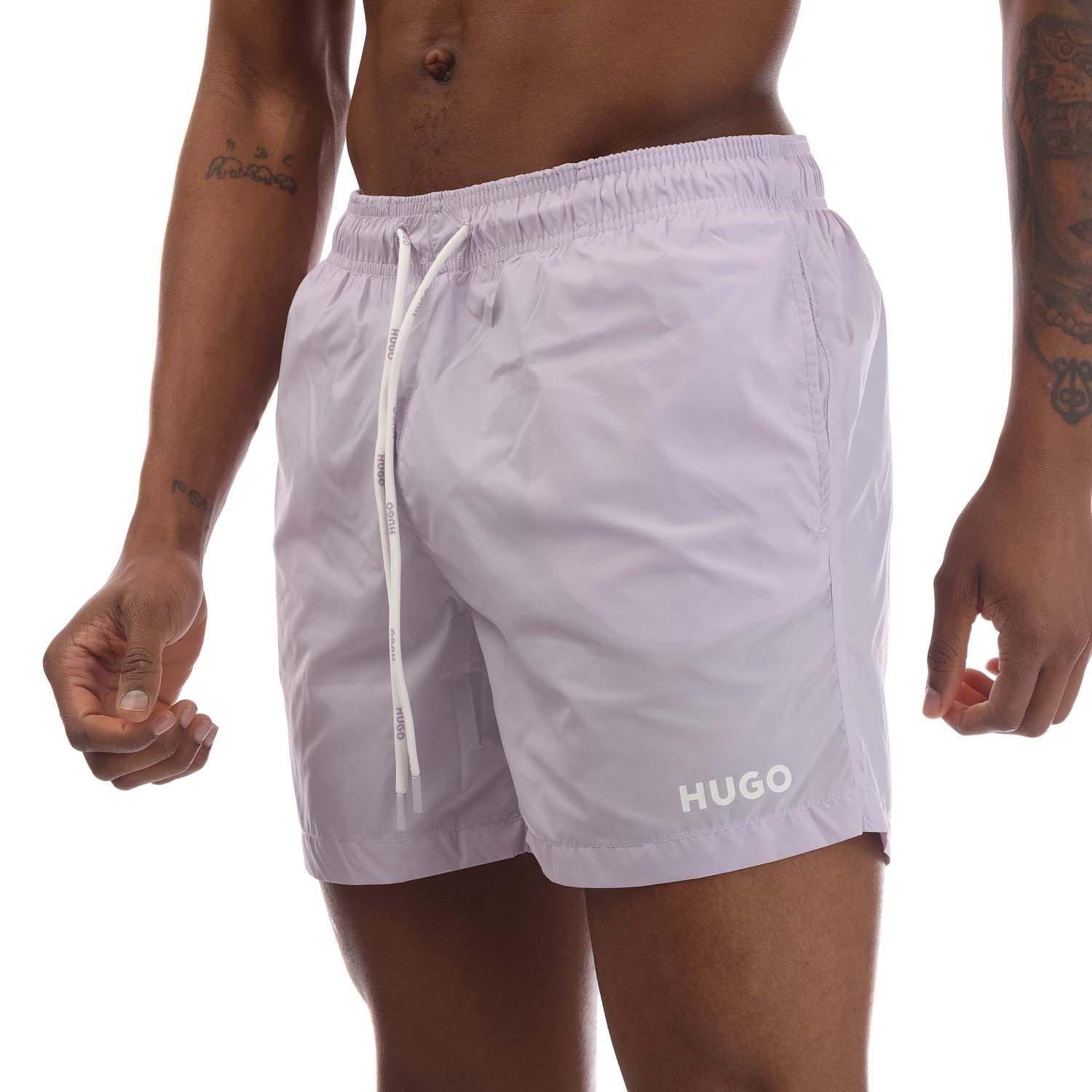 Purple - Hugo - Haiti Contrast Logo Swim Shorts - 2