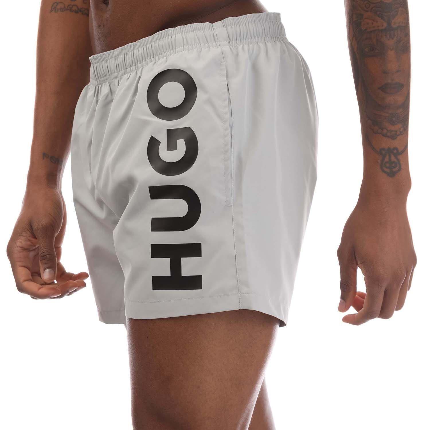 Grey - Hugo - Abas Logo Print Swim Shorts - 2