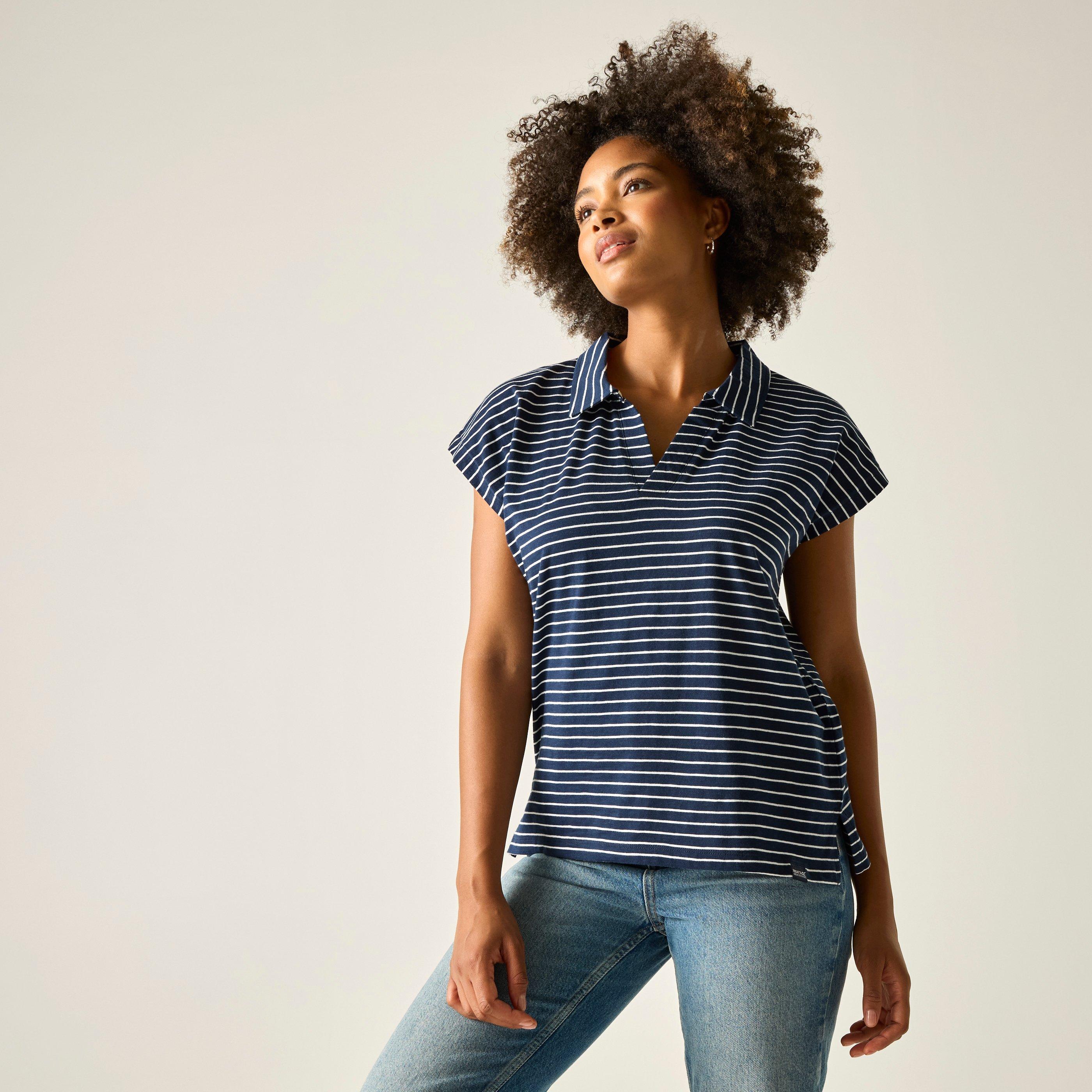 Regatta Women's Lorana Breathable T-Shirt - Nvy/Whtstrip - 14