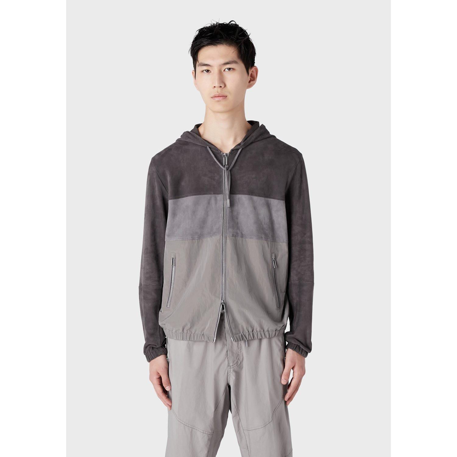Multi Colour - Emporio Armani - Suede Colourblock Hooded Jacket - 1