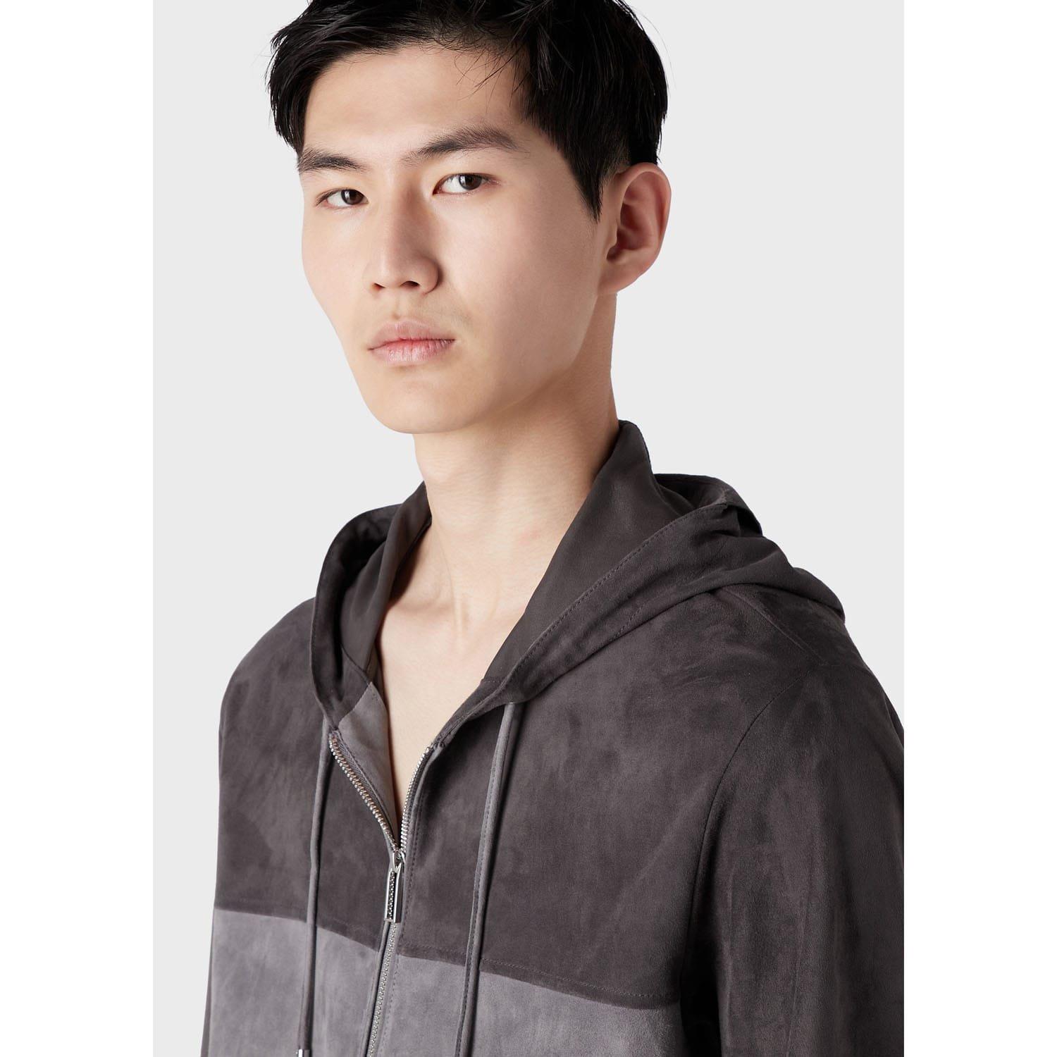 Multi Colour - Emporio Armani - Suede Colourblock Hooded Jacket - 4