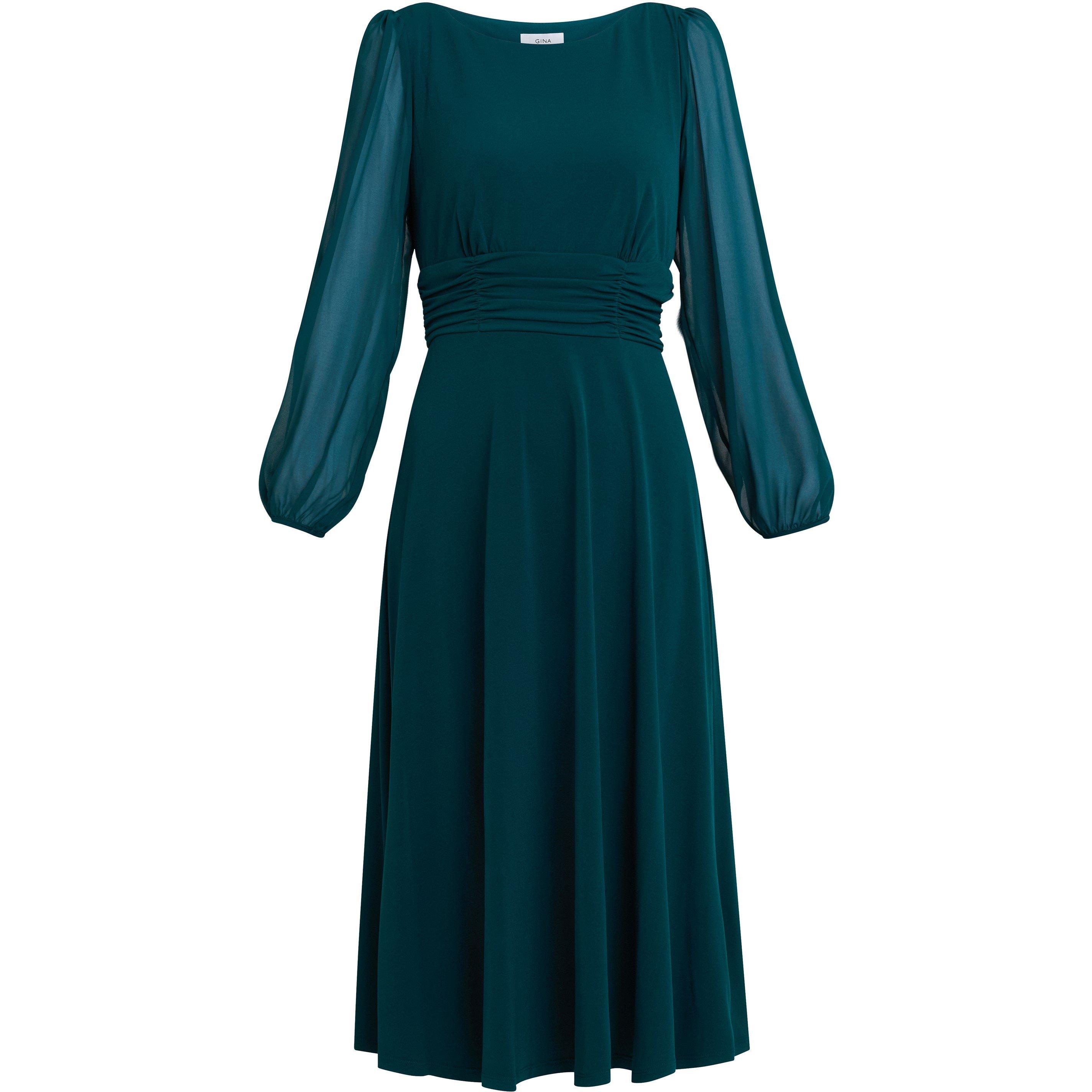 Bottle Green - Gina Bacconi - Piper Jersey And Chiffon Midi Dress - 1