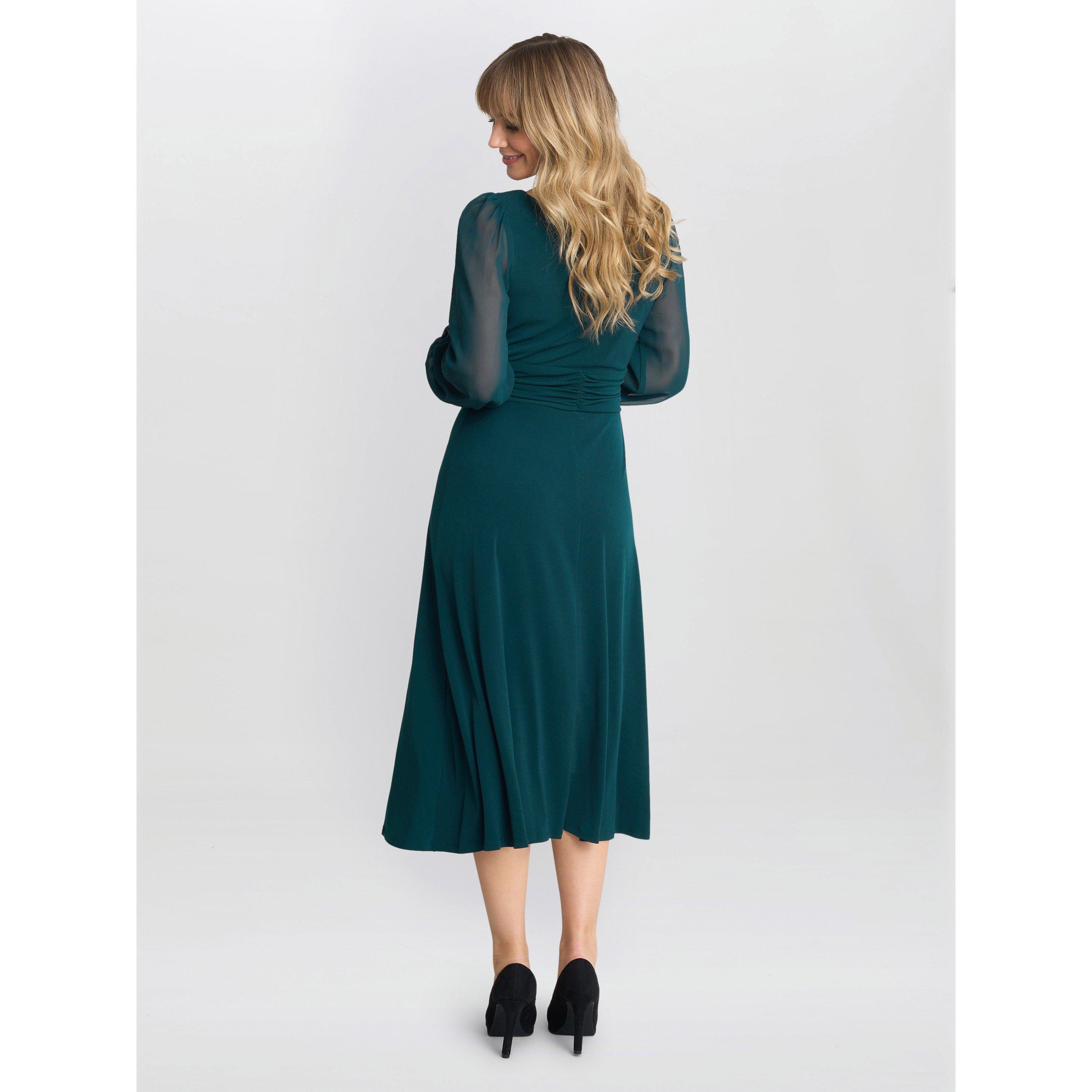 Bottle Green - Gina Bacconi - Piper Jersey And Chiffon Midi Dress - 3