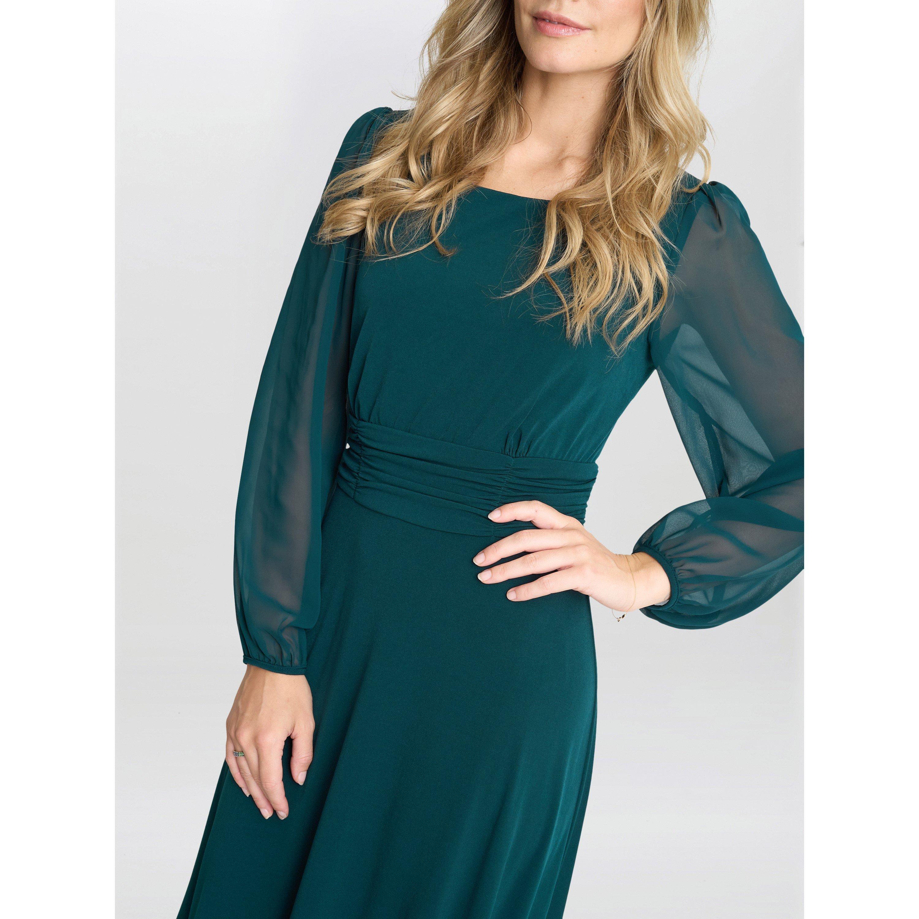 Bottle Green - Gina Bacconi - Piper Jersey And Chiffon Midi Dress - 5