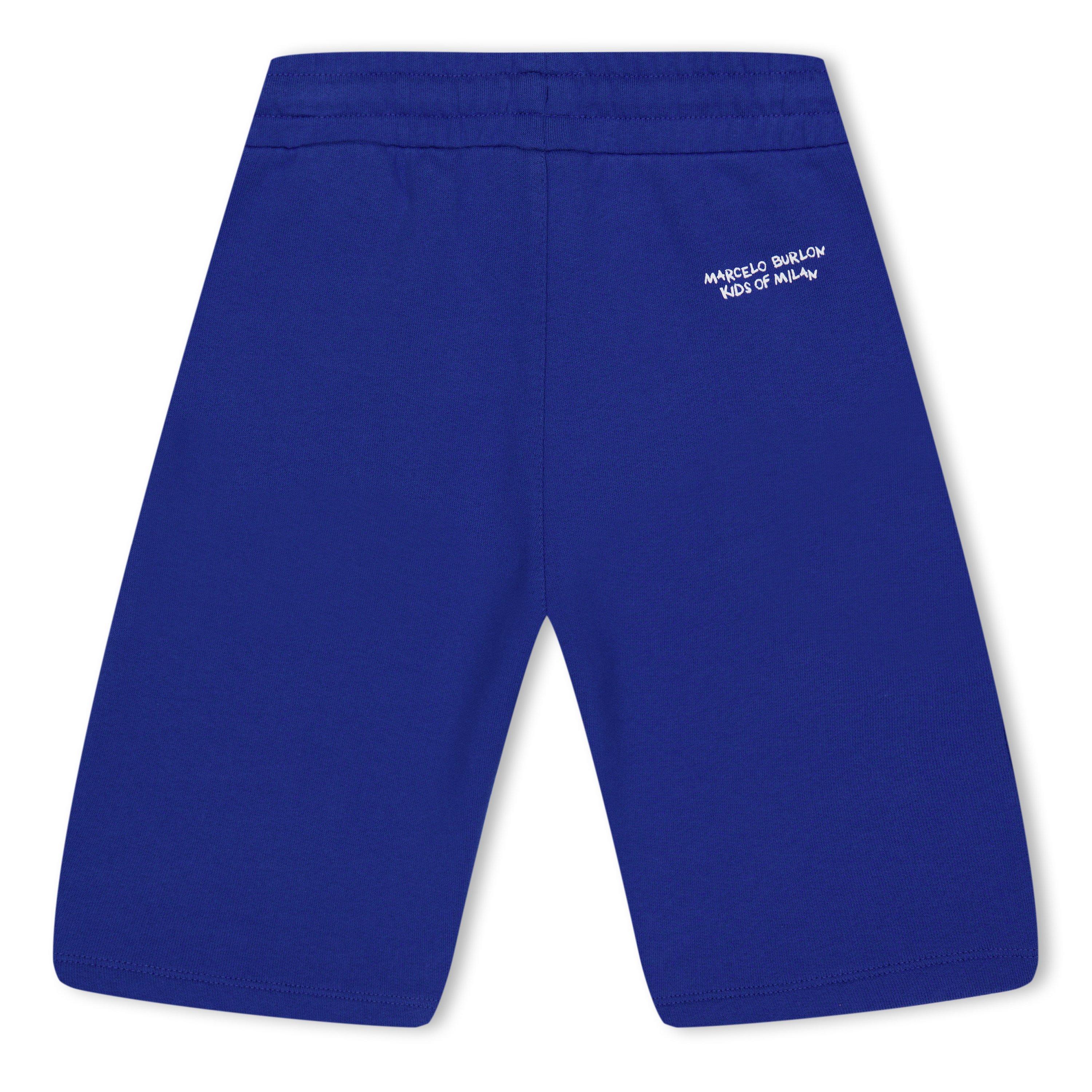Blue/White - Marcelo Burlon - Kids' Logo Fleece Jogger Shorts - 2