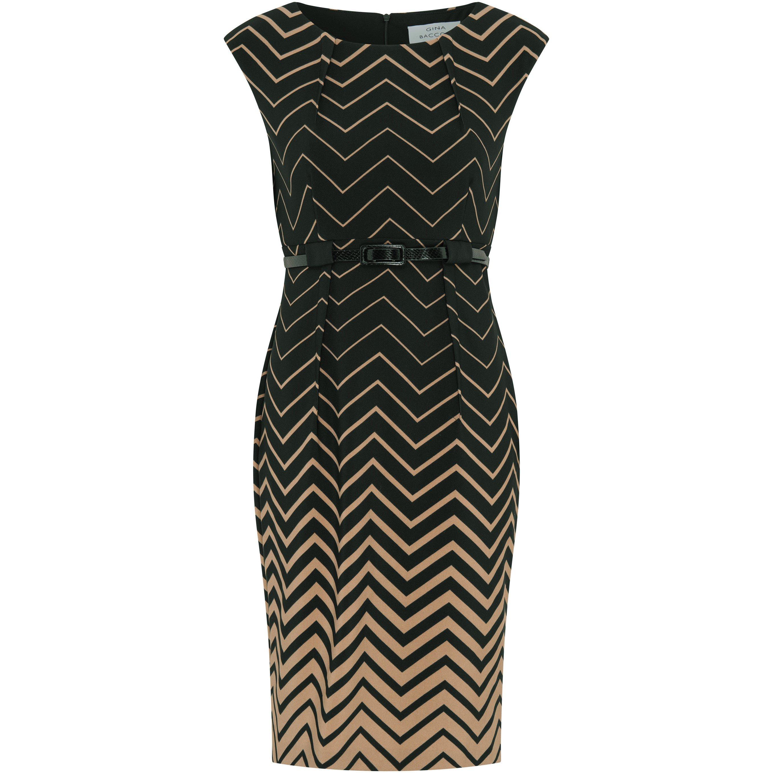 Black / Beige - Gina Bacconi - Sofie Print Dress With Belt - 1