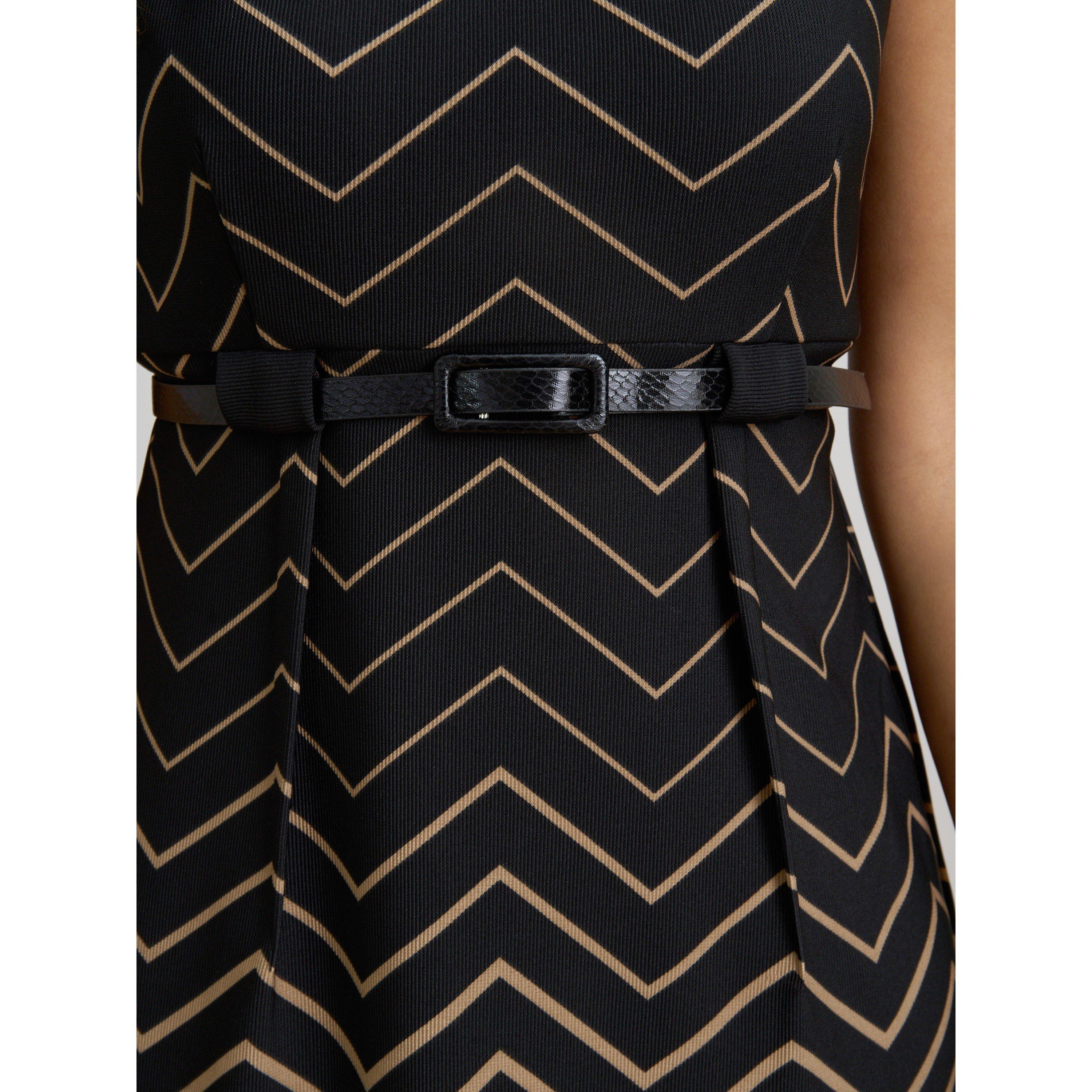 Black / Beige - Gina Bacconi - Sofie Print Dress With Belt - 5