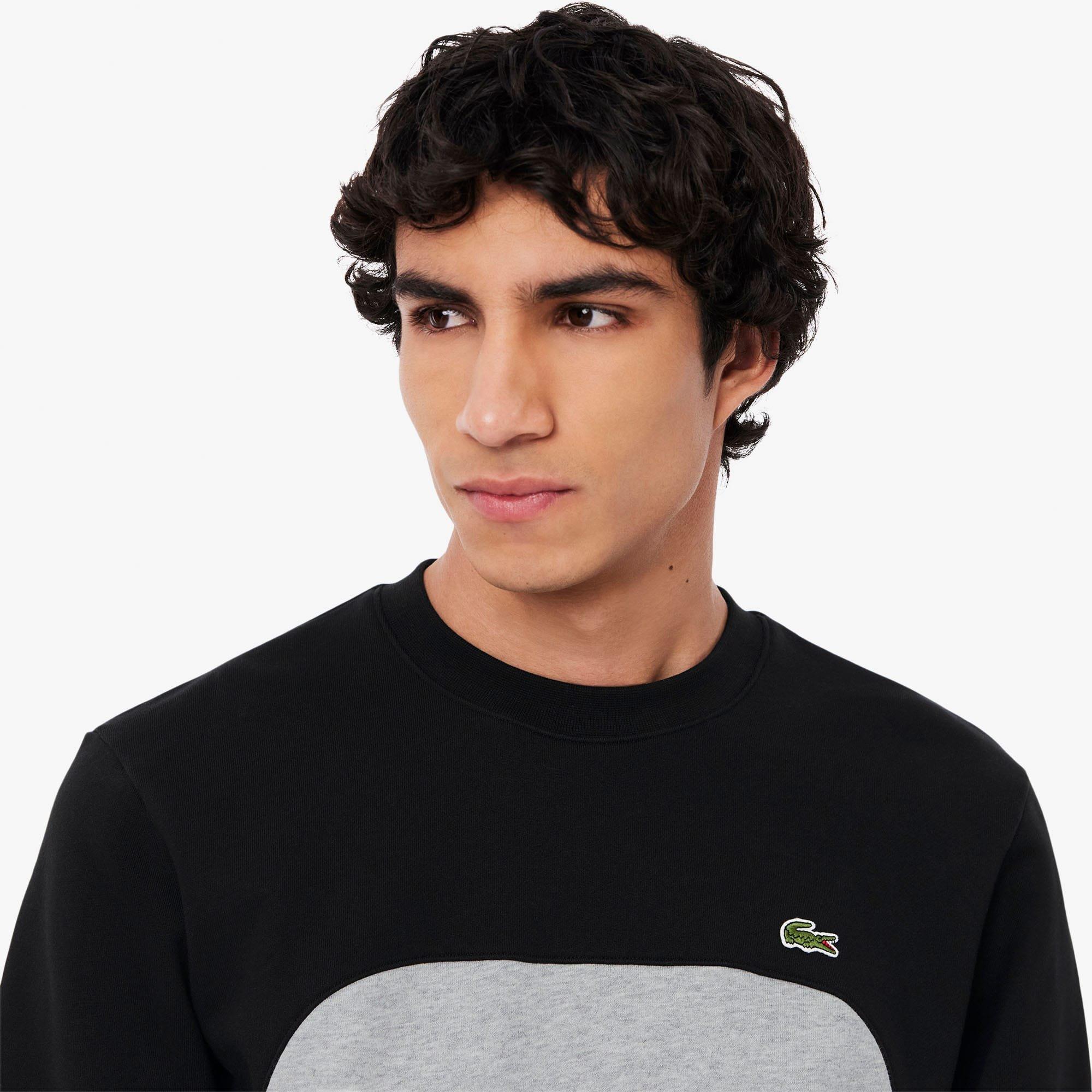 Grey - Lacoste - Colour Block Cotton Fleece Sweatshirt - 5