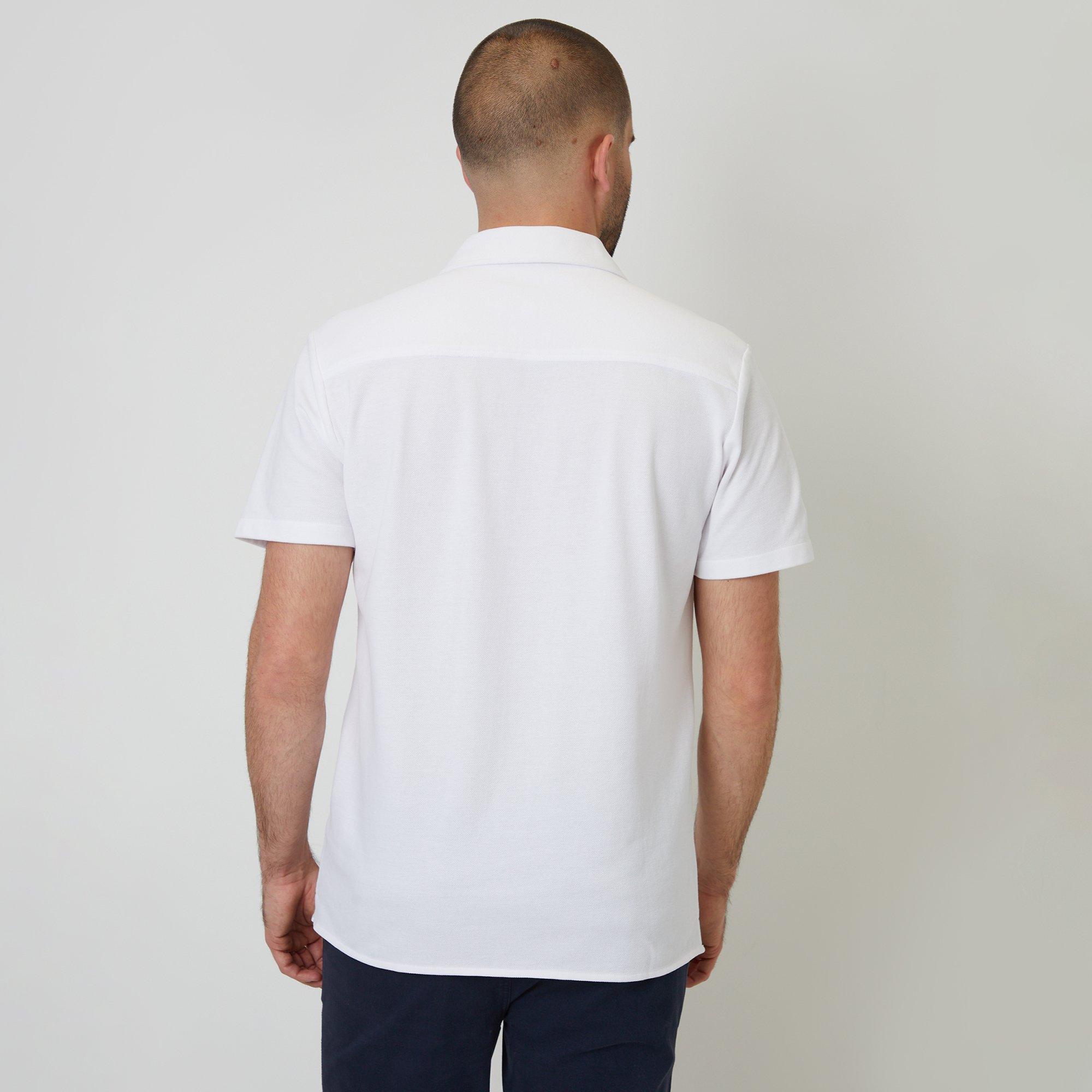 White - Threadbare - Cotton Pique Revere Collar Short Sleeve Shirt - 2
