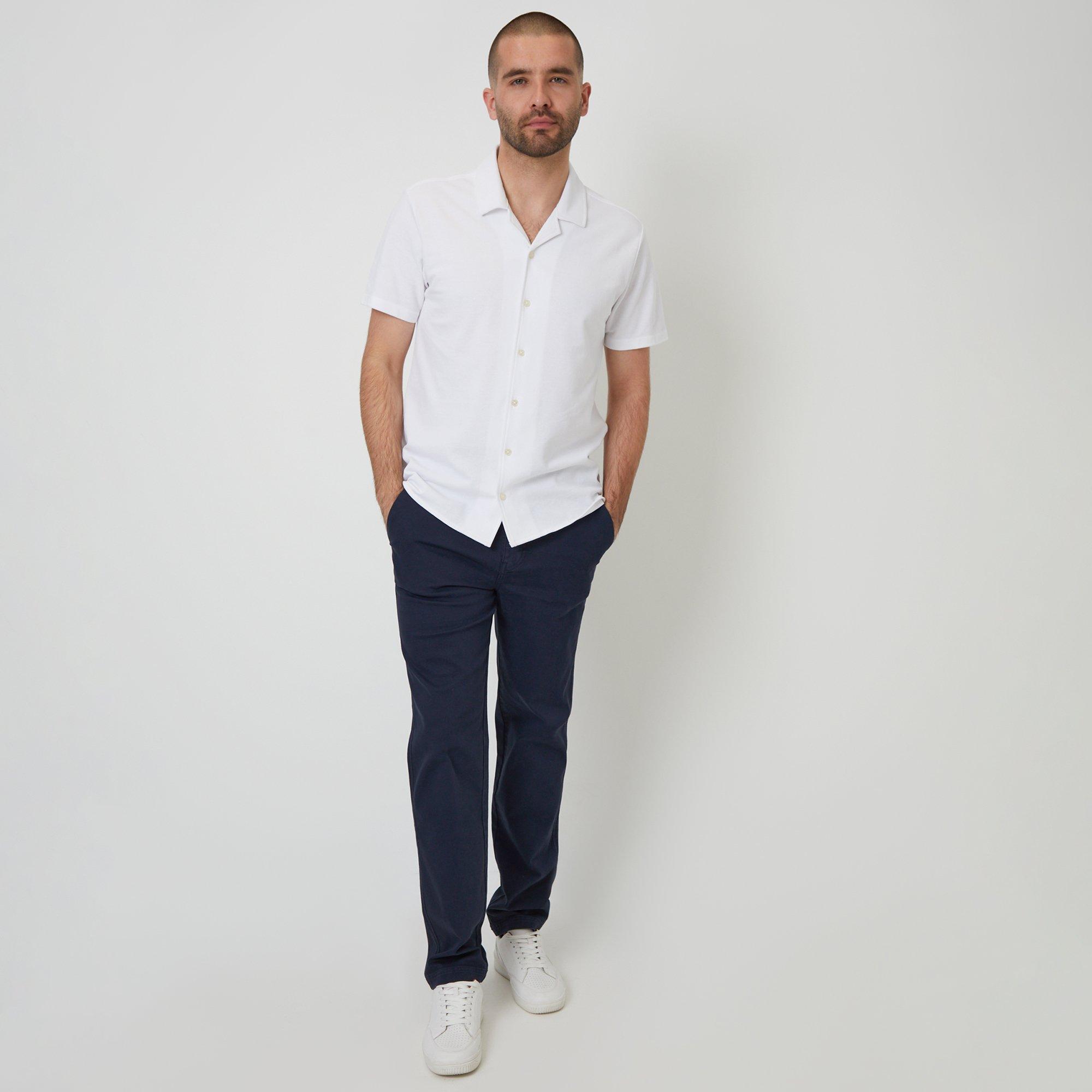White - Threadbare - Cotton Pique Revere Collar Short Sleeve Shirt - 3