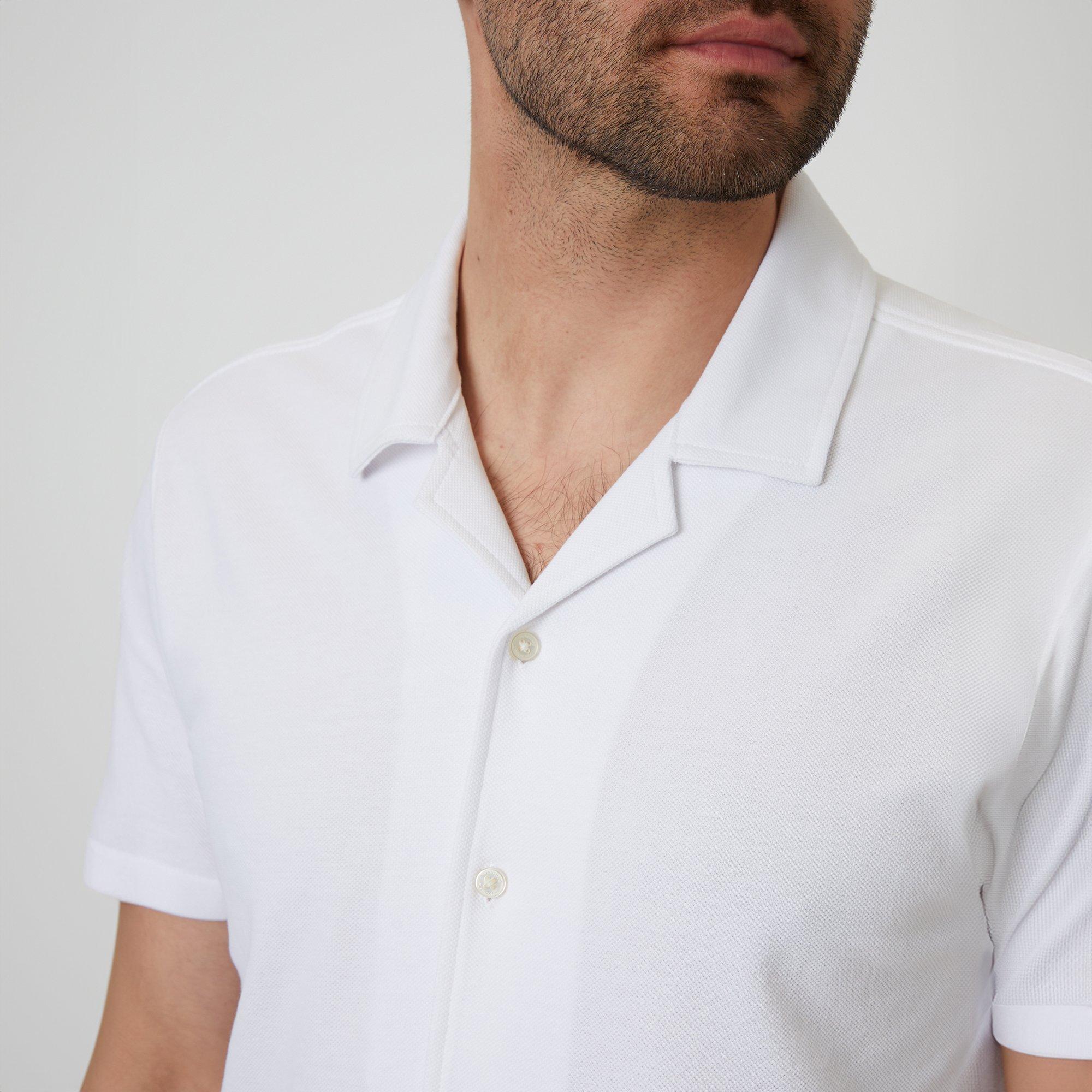 White - Threadbare - Cotton Pique Revere Collar Short Sleeve Shirt - 4