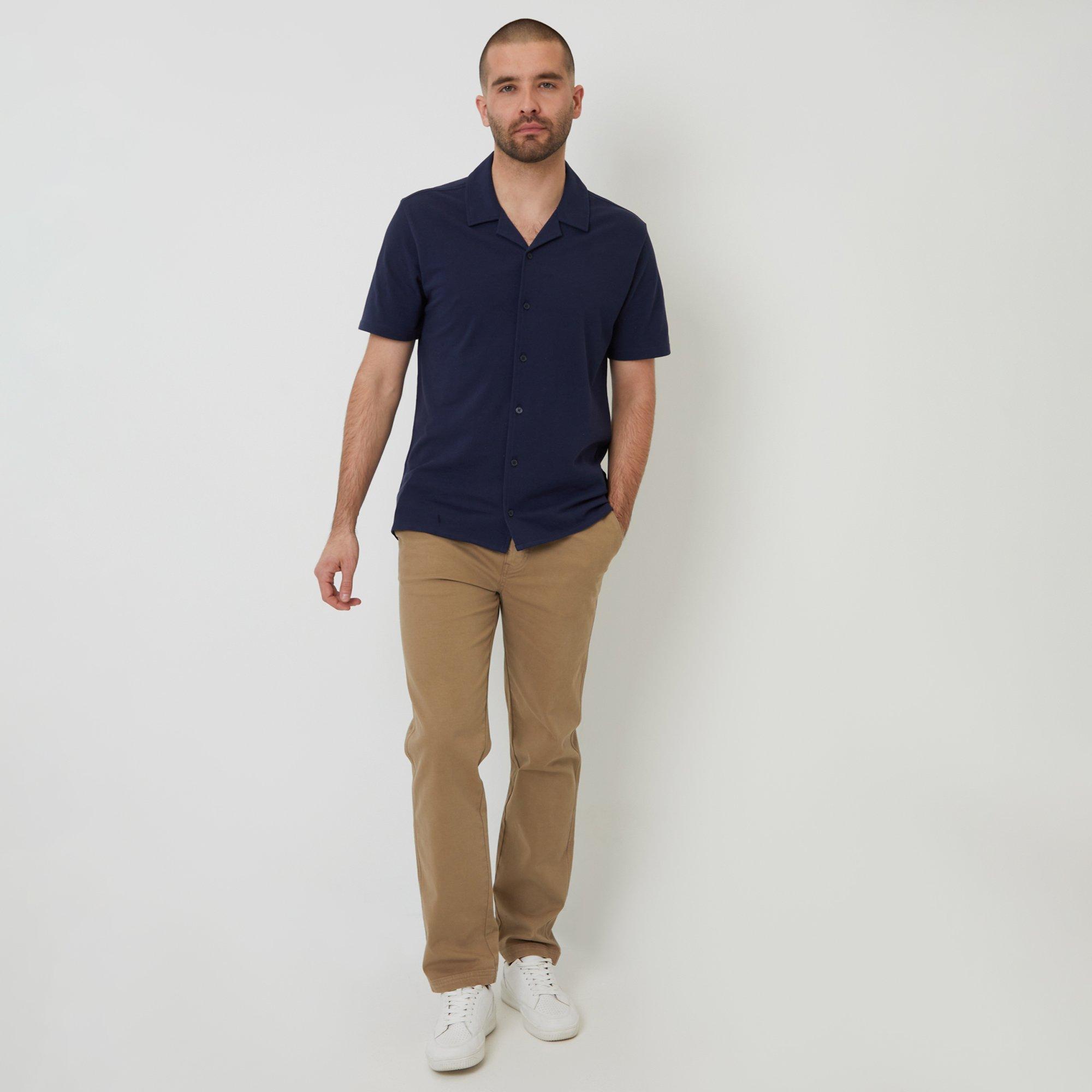 Navy - Threadbare - Cotton Pique Revere Collar Short Sleeve Shirt - 3