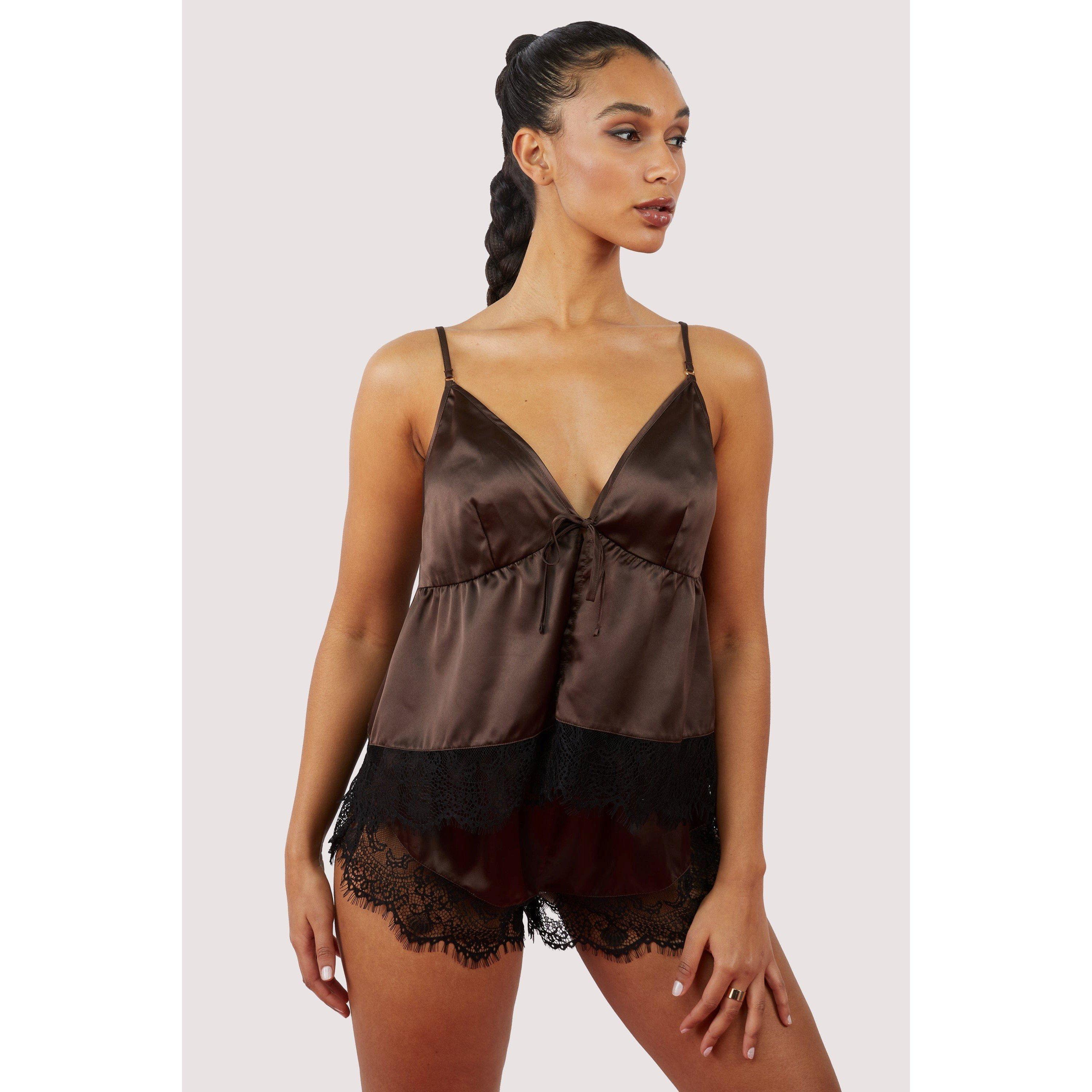 Chocolate - Wolf and Whistle - Alaia Chocolate Brown Caged Cami PJ Top & Shorts - 2
