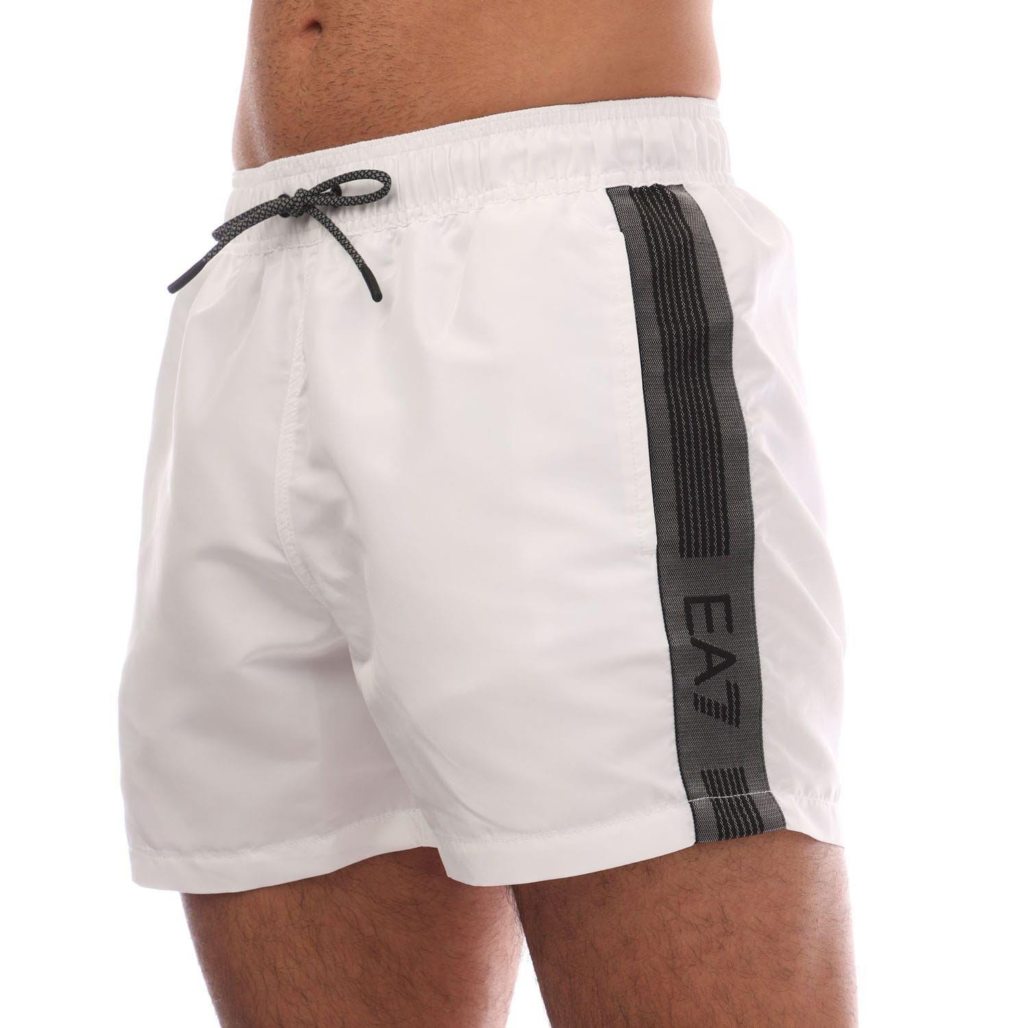 White - EA7 - Logo Tape Swim Shorts - 2