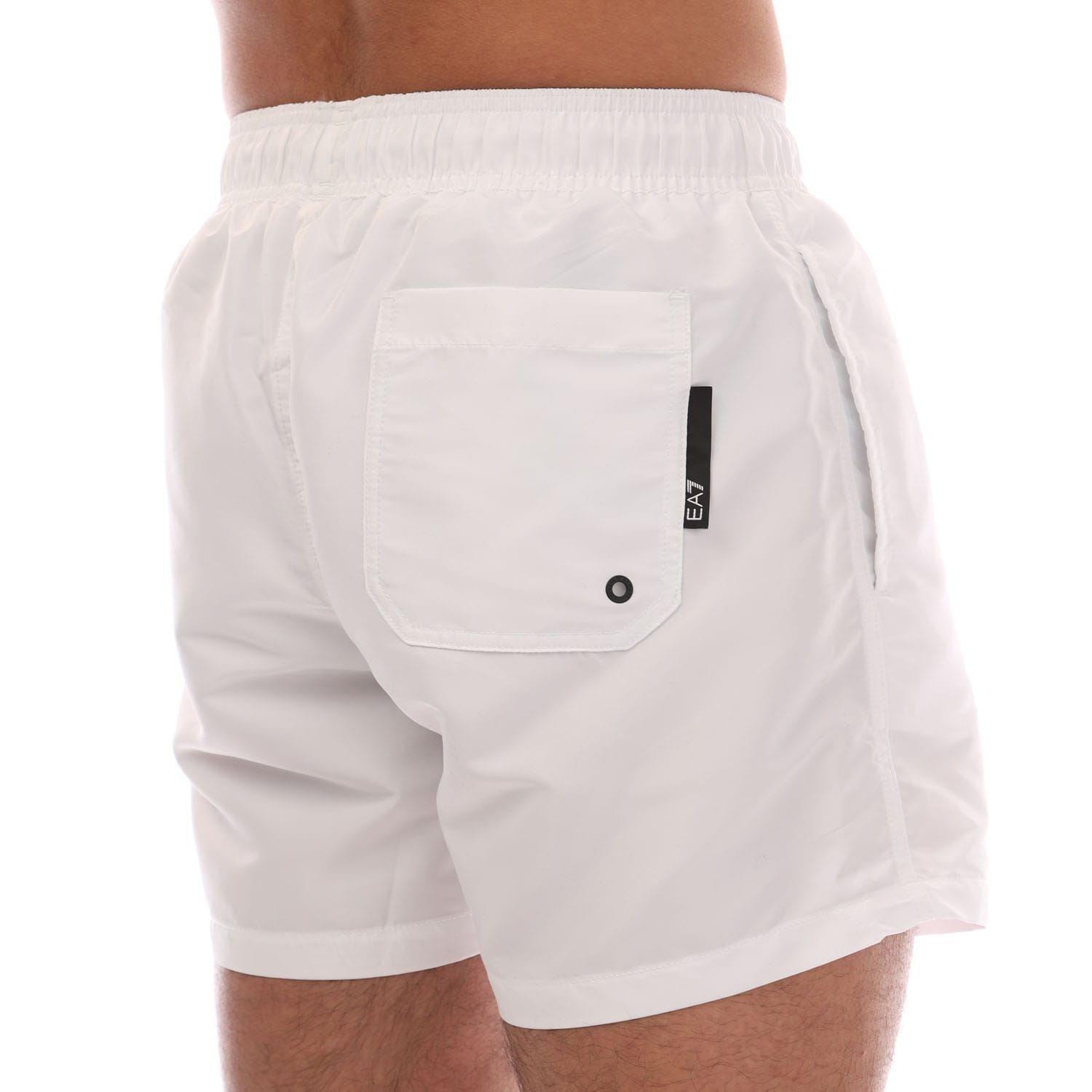White - EA7 - Logo Tape Swim Shorts - 4